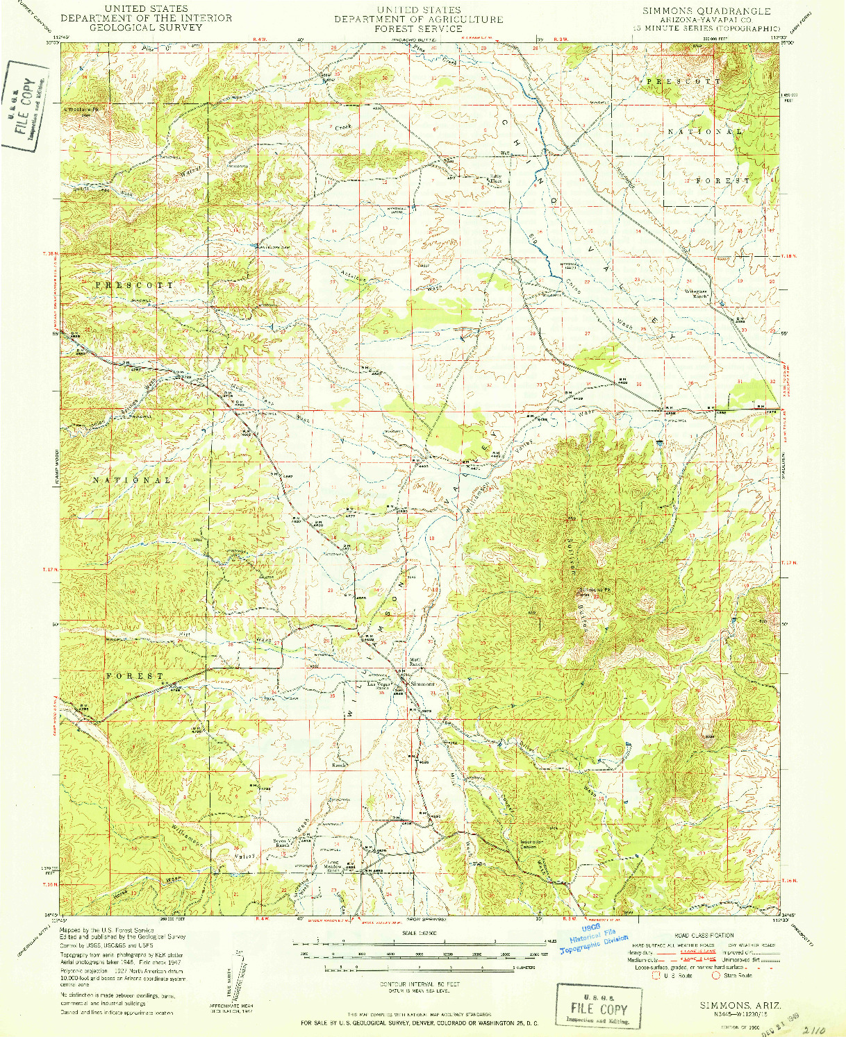 USGS 1:62500-SCALE QUADRANGLE FOR SIMMONS, AZ 1950