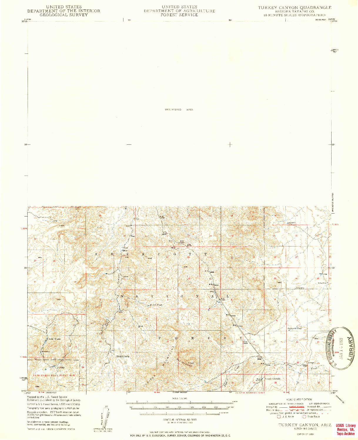 USGS 1:62500-SCALE QUADRANGLE FOR TURKEY CANYON, AZ 1950