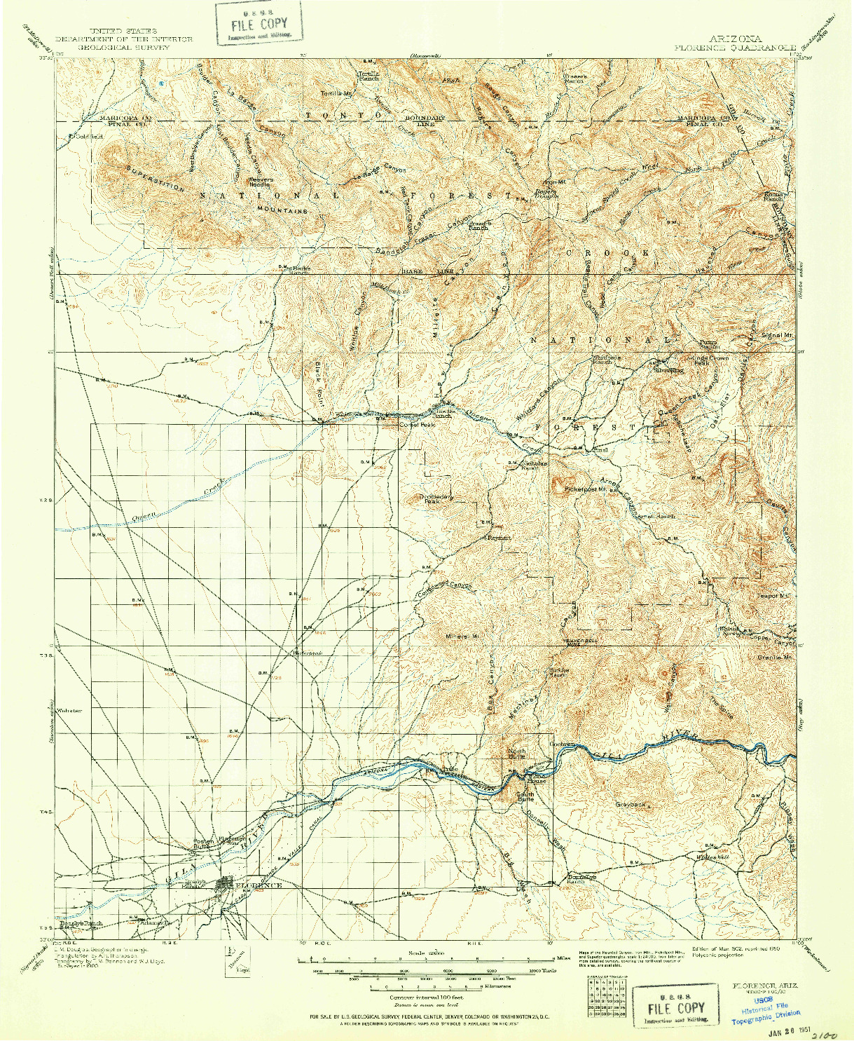 USGS 1:125000-SCALE QUADRANGLE FOR FLORENCE, AZ 1902