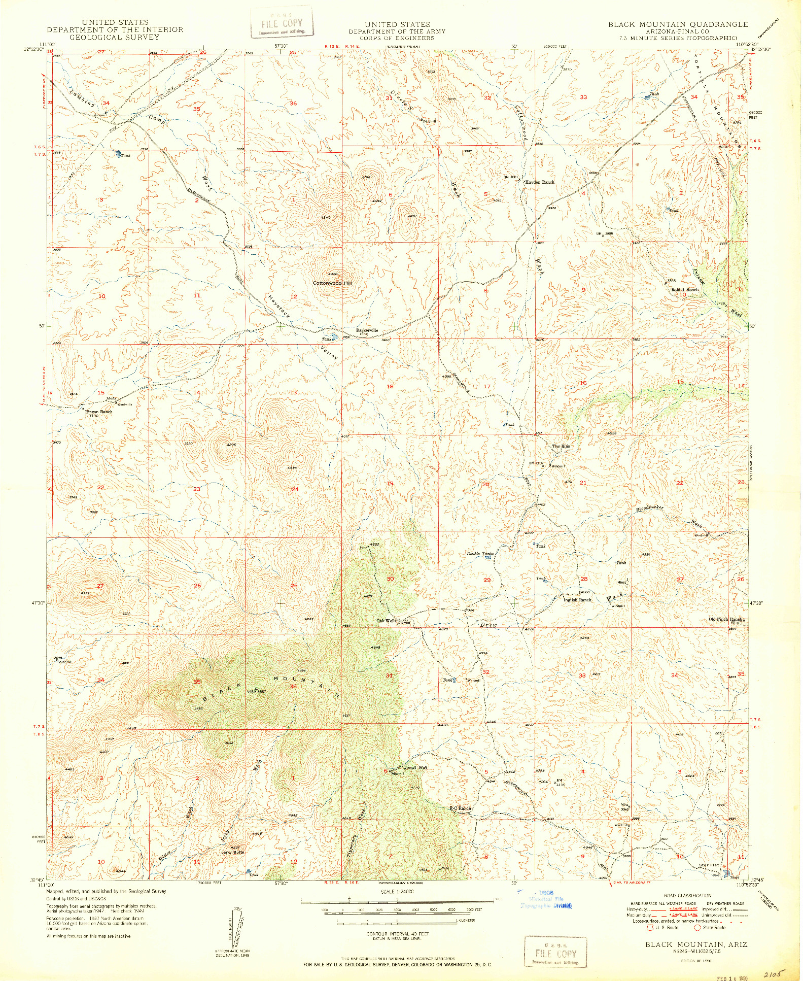 USGS 1:24000-SCALE QUADRANGLE FOR BLACK MOUNTAIN, AZ 1950