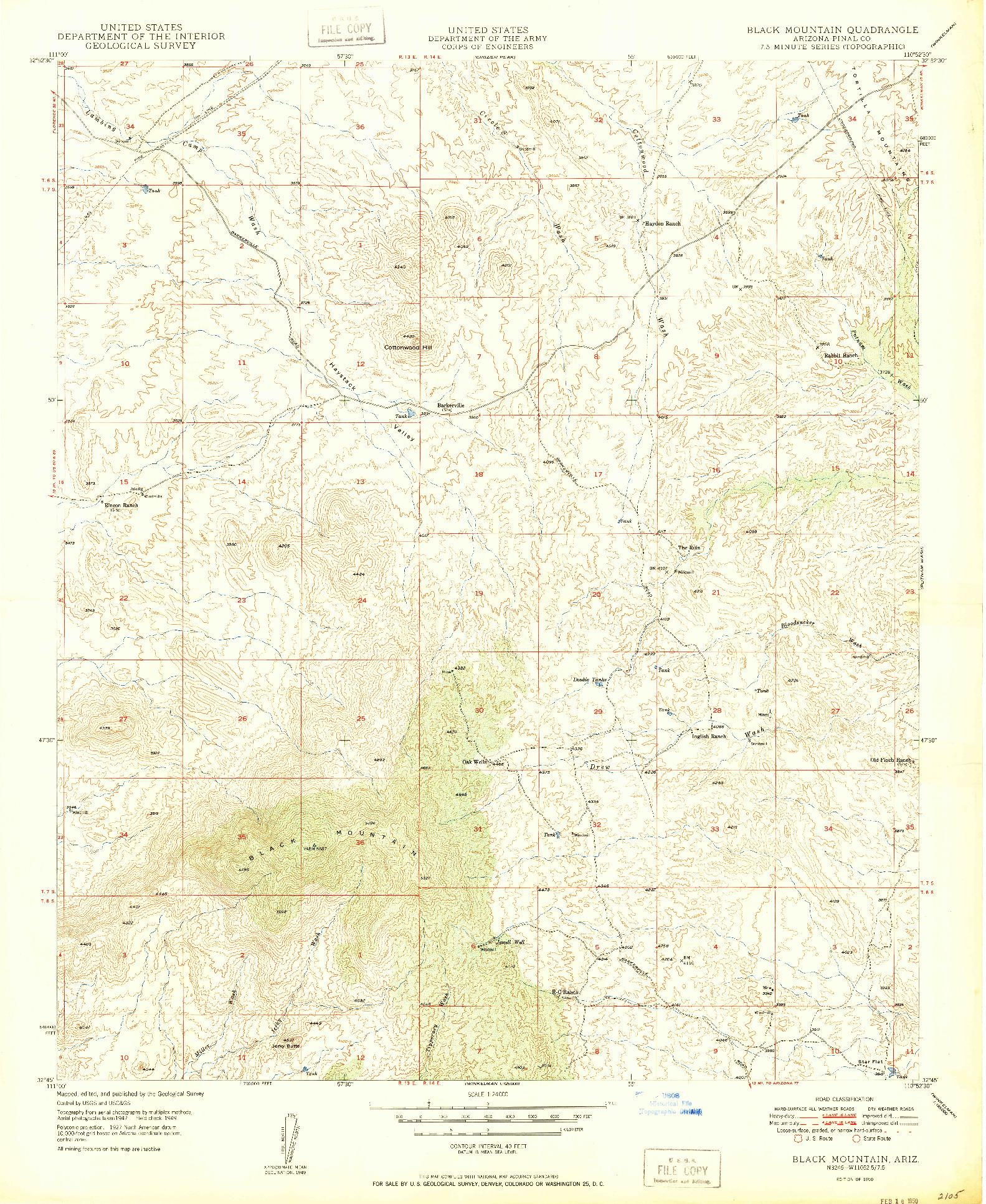 USGS 1:24000-SCALE QUADRANGLE FOR BLACK MOUNTAIN, AZ 1950