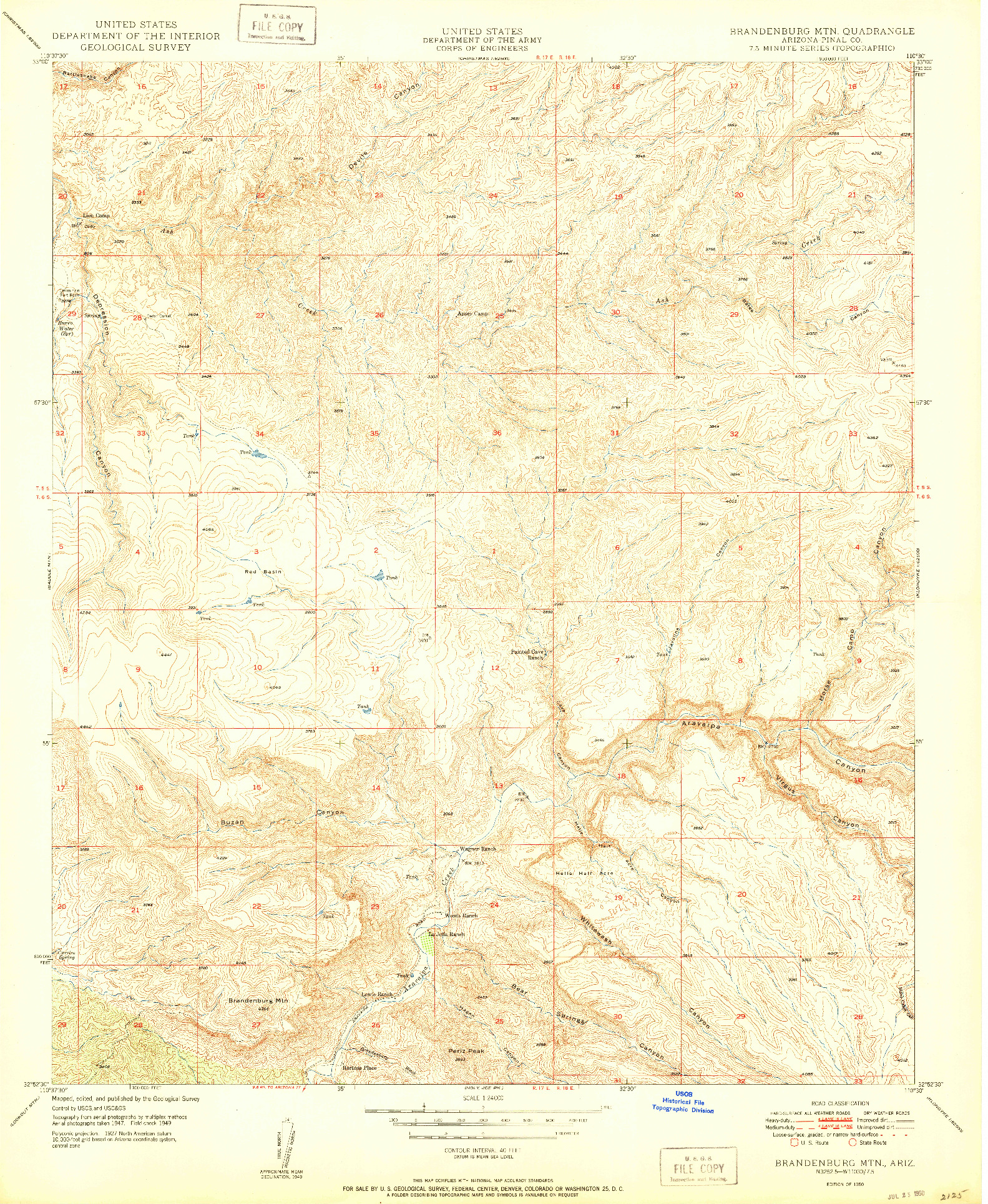 USGS 1:24000-SCALE QUADRANGLE FOR BRANDENBURG MTN, AZ 1950