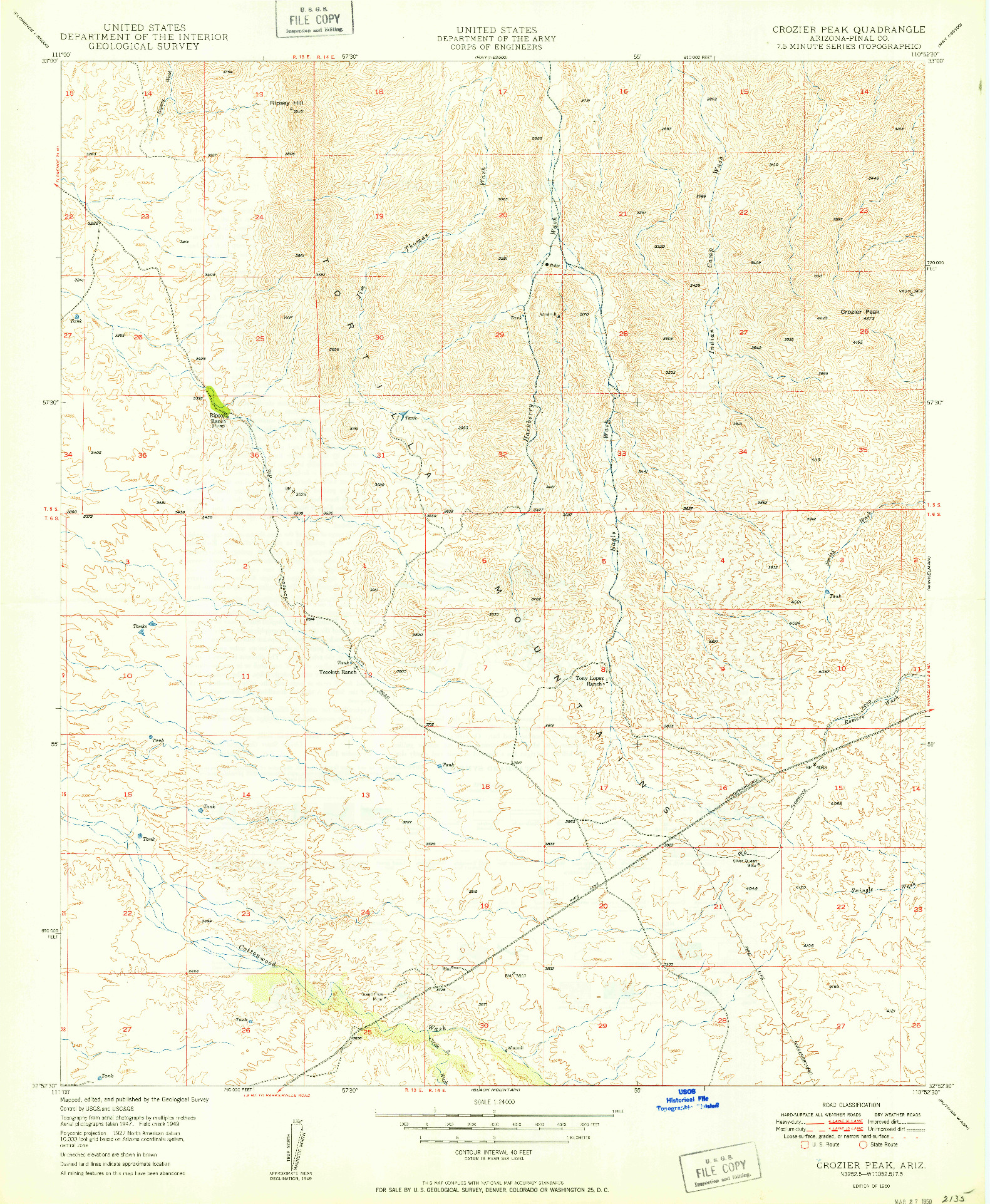USGS 1:24000-SCALE QUADRANGLE FOR CROZIER PEAK, AZ 1950