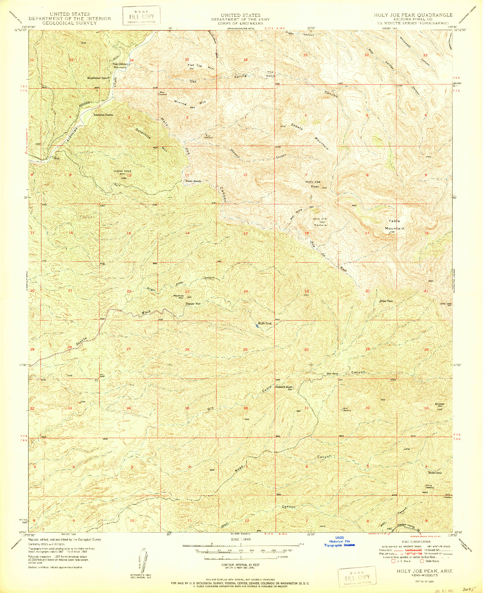 USGS 1:24000-SCALE QUADRANGLE FOR HOLY JOE PEAK, AZ 1950