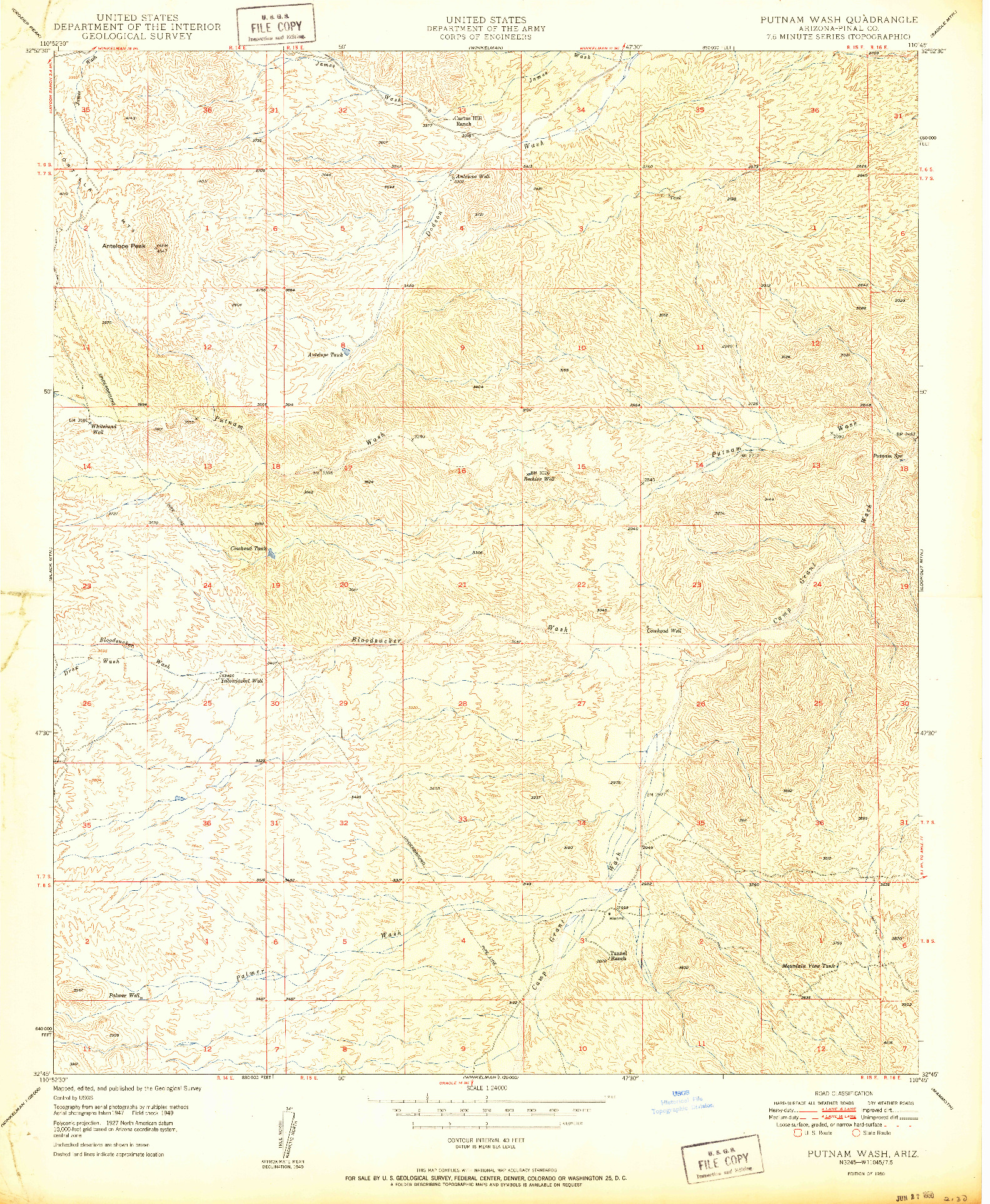 USGS 1:24000-SCALE QUADRANGLE FOR PUTNAM WASH, AZ 1950