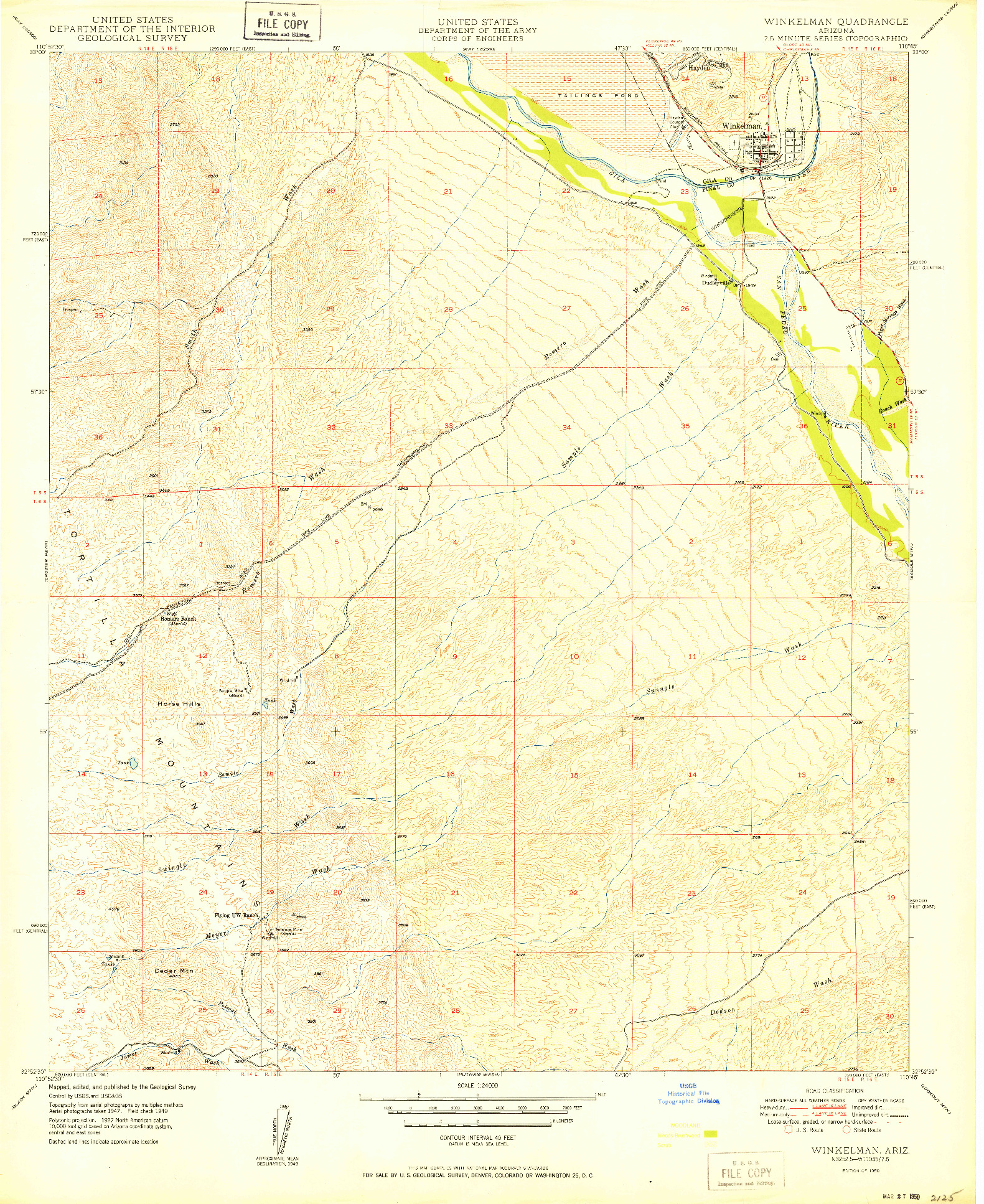 USGS 1:24000-SCALE QUADRANGLE FOR WINKELMAN, AZ 1950