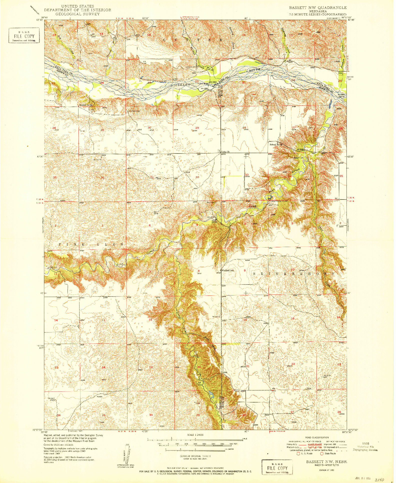 USGS 1:24000-SCALE QUADRANGLE FOR BASSETT NW, NE 1950