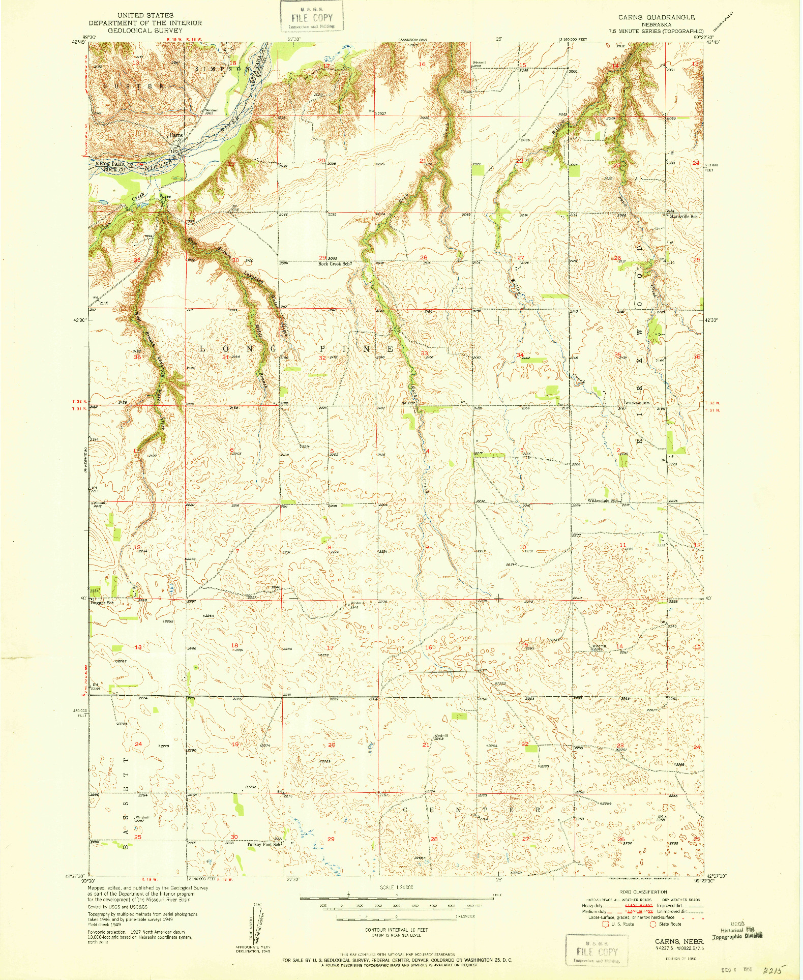 USGS 1:24000-SCALE QUADRANGLE FOR CARNS, NE 1950