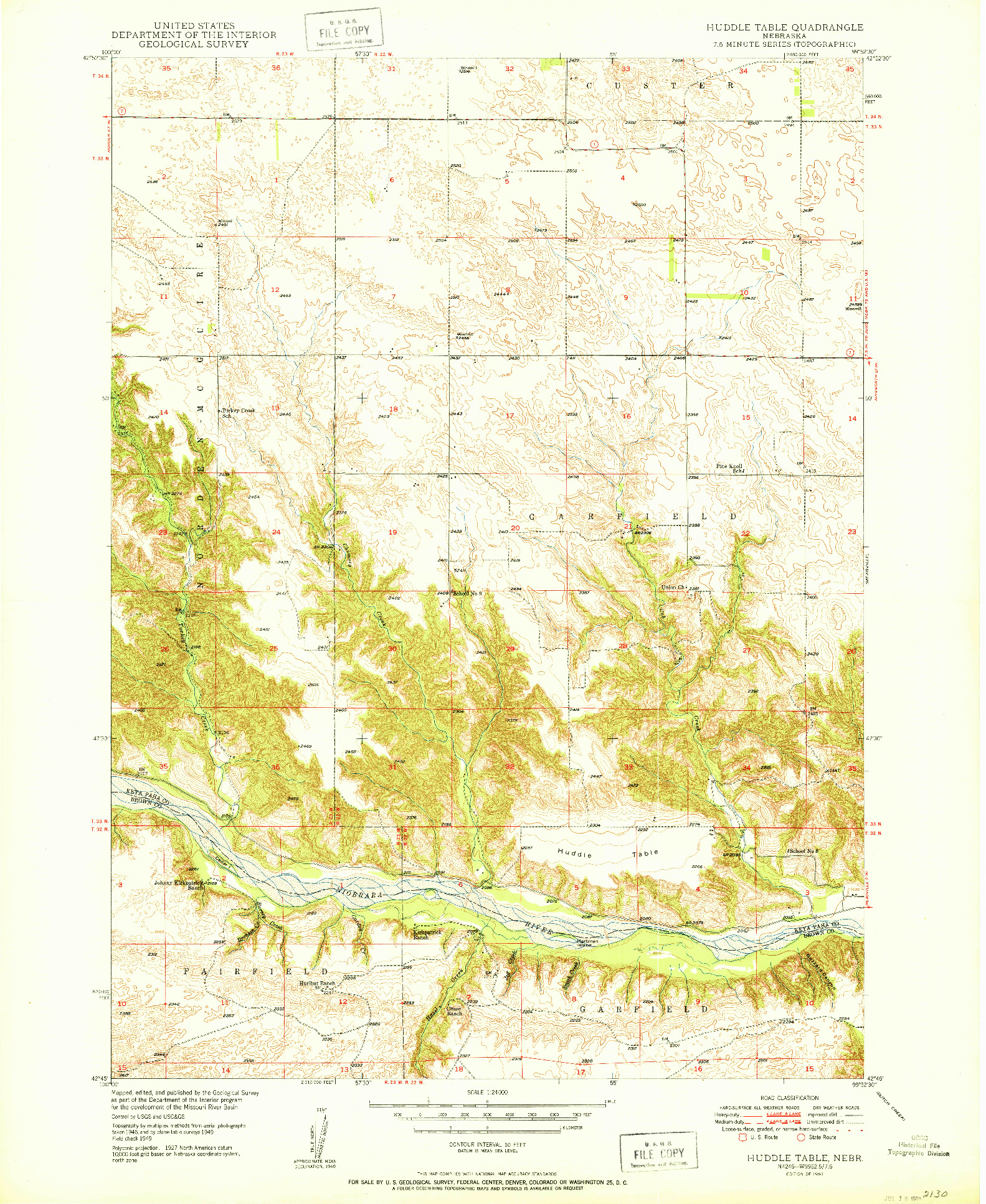 USGS 1:24000-SCALE QUADRANGLE FOR HUDDLE TABLE, NE 1950