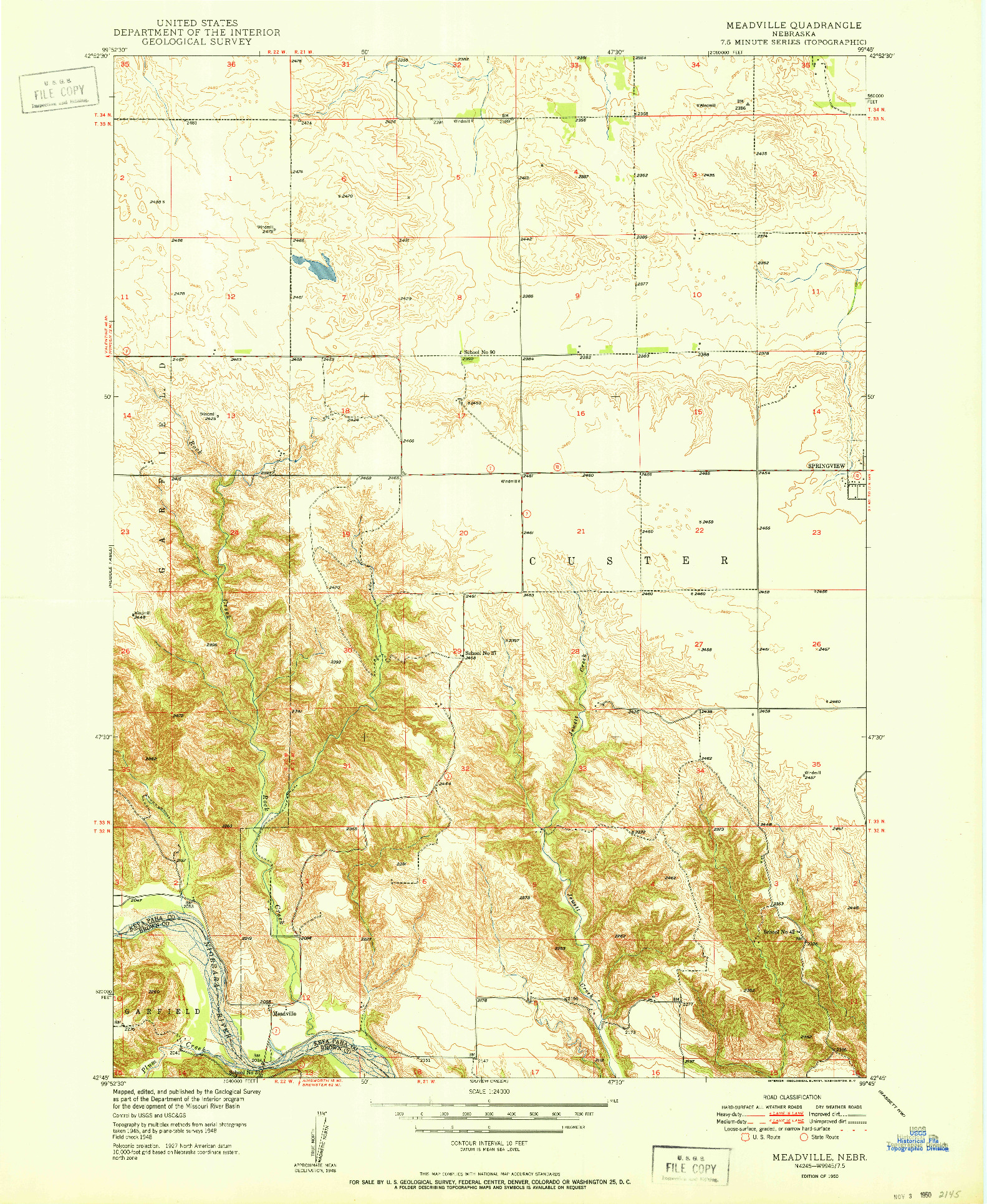 USGS 1:24000-SCALE QUADRANGLE FOR MEADVILLE, NE 1950