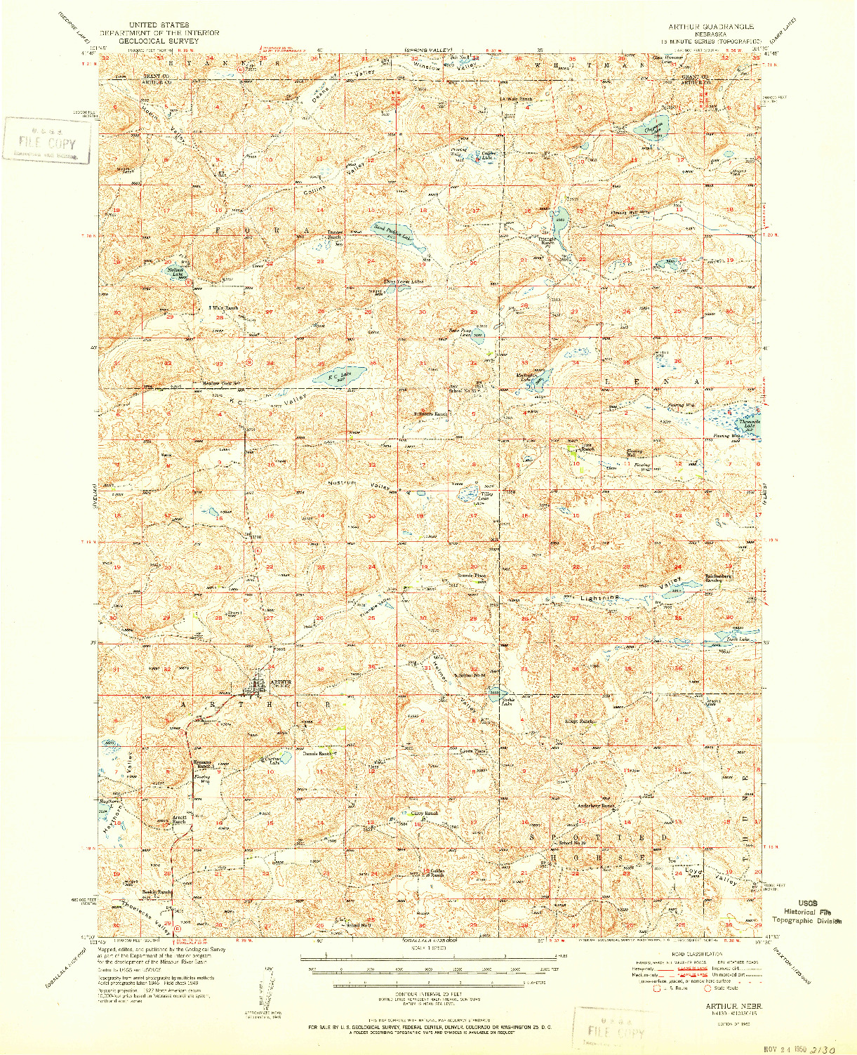 USGS 1:62500-SCALE QUADRANGLE FOR ARTHUR, NE 1950