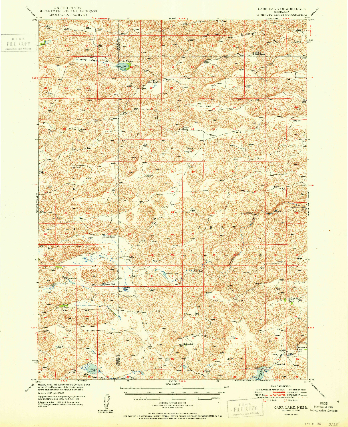 USGS 1:62500-SCALE QUADRANGLE FOR CARR LAKE, NE 1950