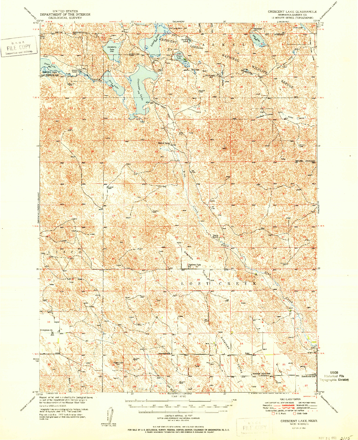 USGS 1:62500-SCALE QUADRANGLE FOR CRESCENT LAKE, NE 1950