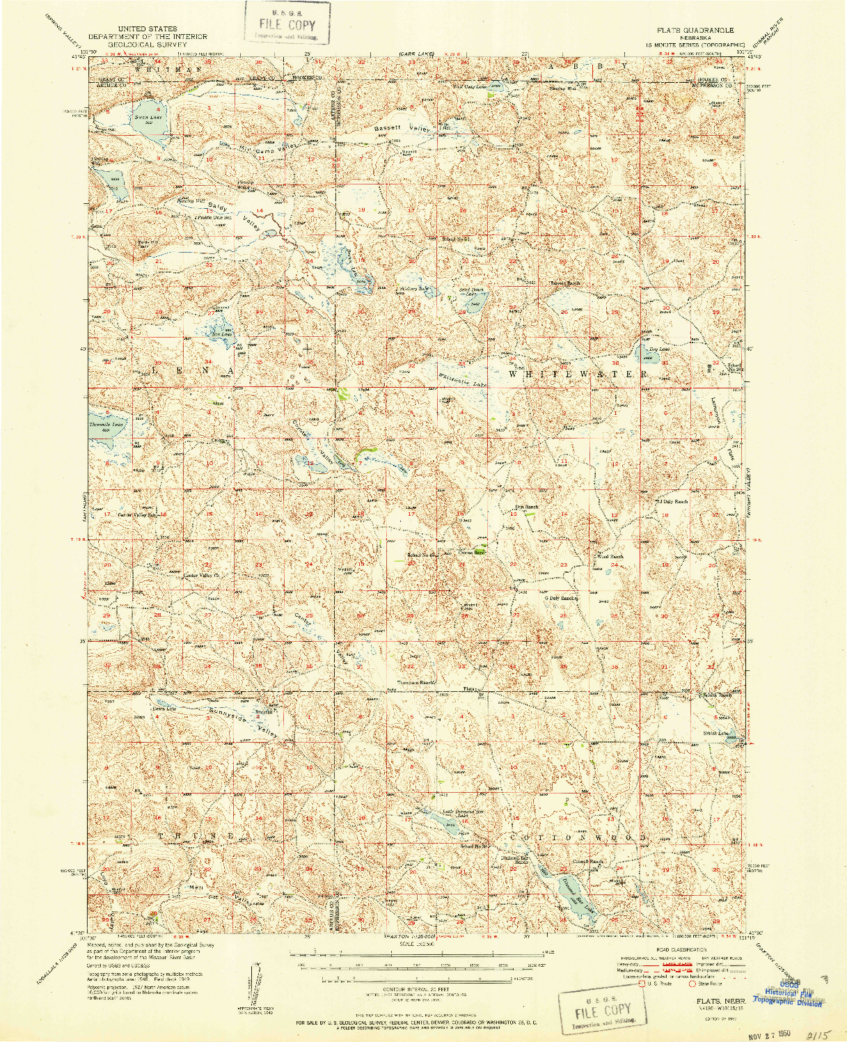 USGS 1:62500-SCALE QUADRANGLE FOR FLATS, NE 1950