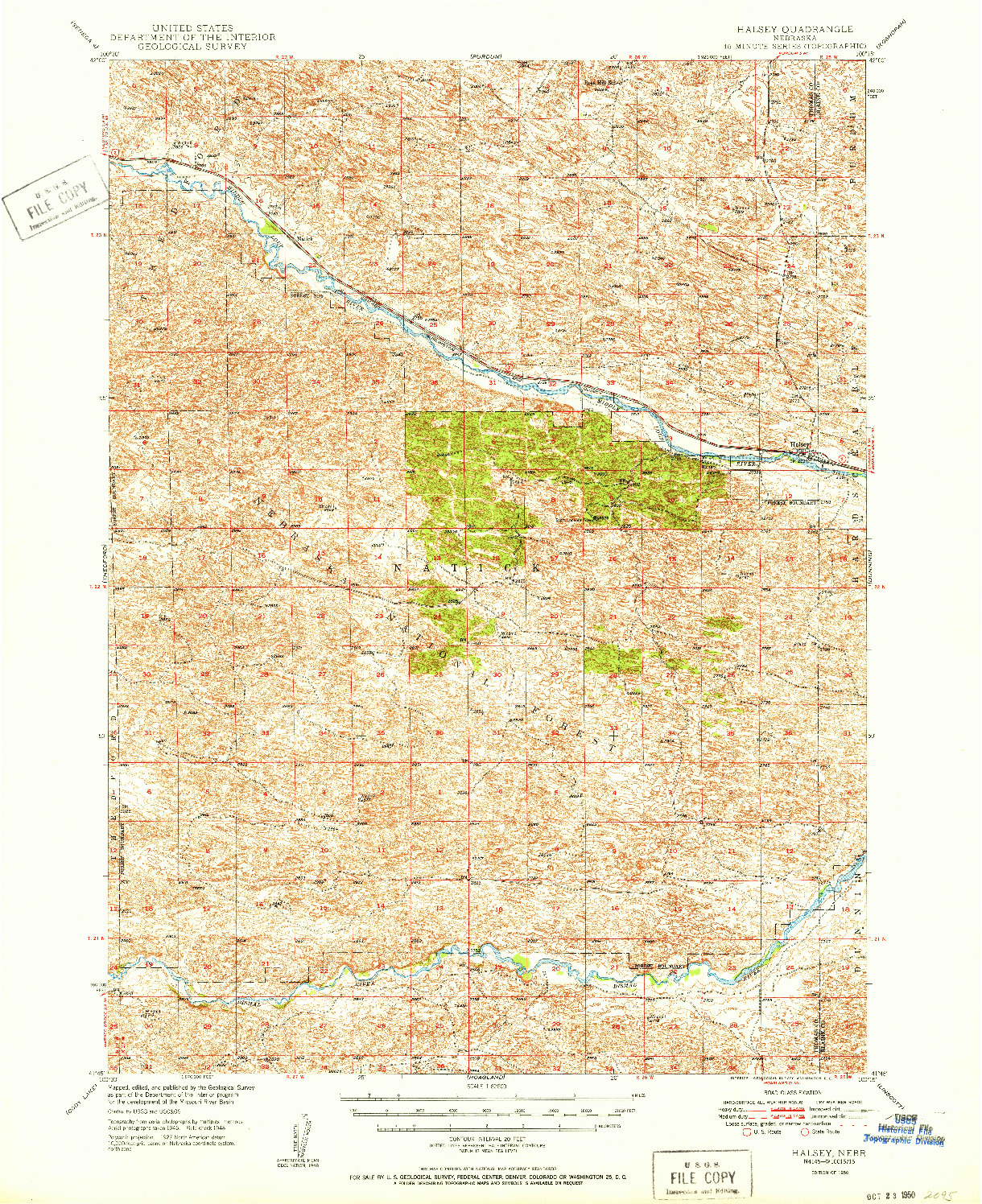 USGS 1:62500-SCALE QUADRANGLE FOR HALSEY, NE 1950
