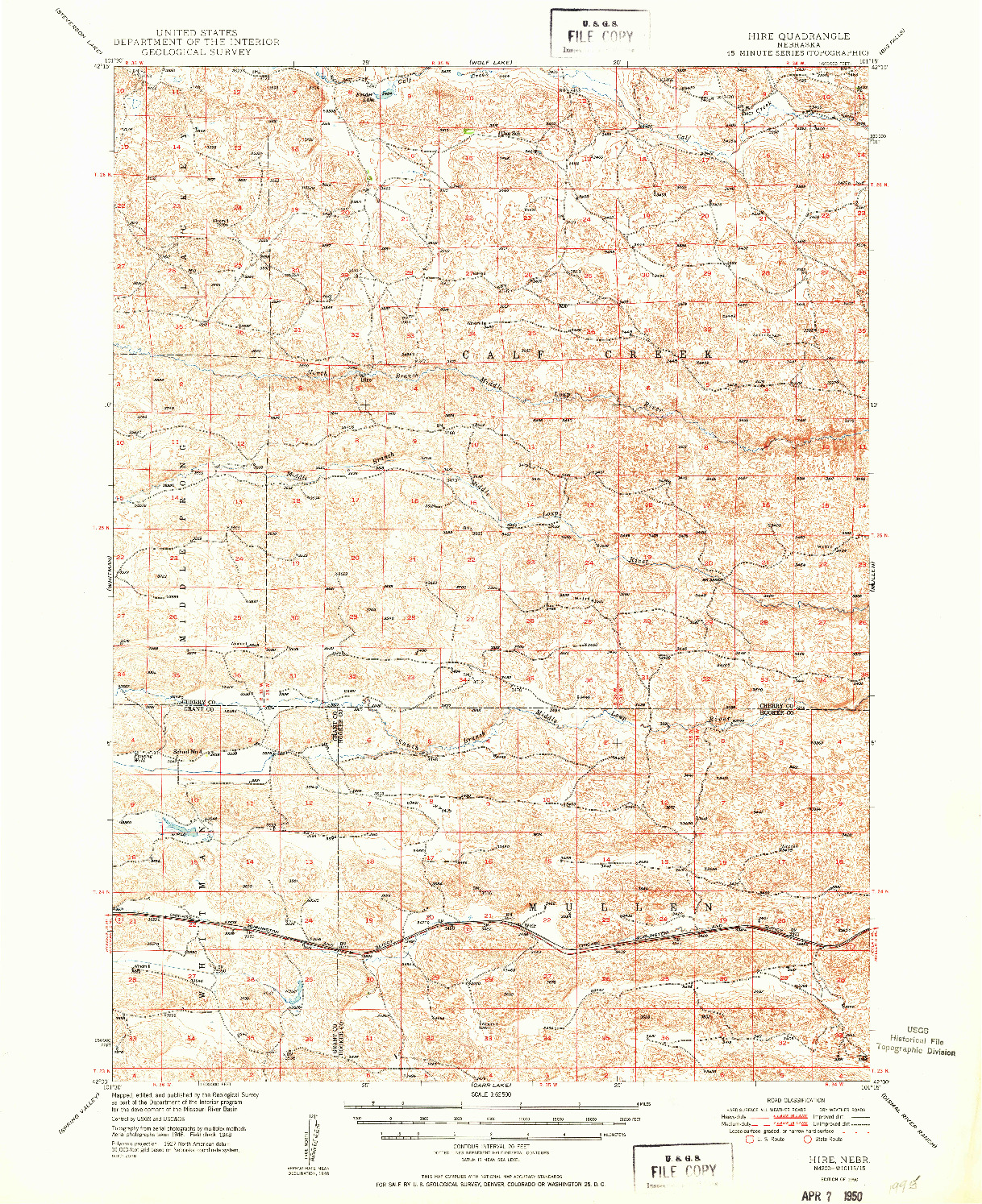 USGS 1:62500-SCALE QUADRANGLE FOR HIRE, NE 1950