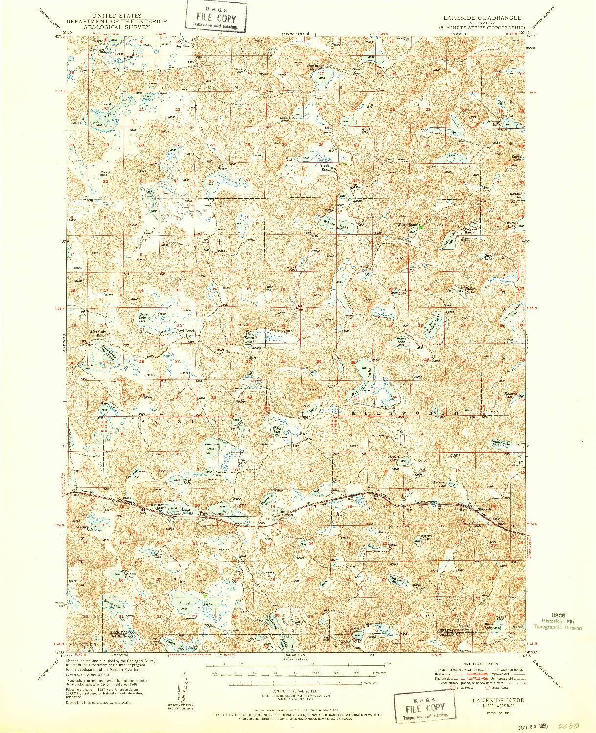 USGS 1:62500-SCALE QUADRANGLE FOR LAKESIDE, NE 1950