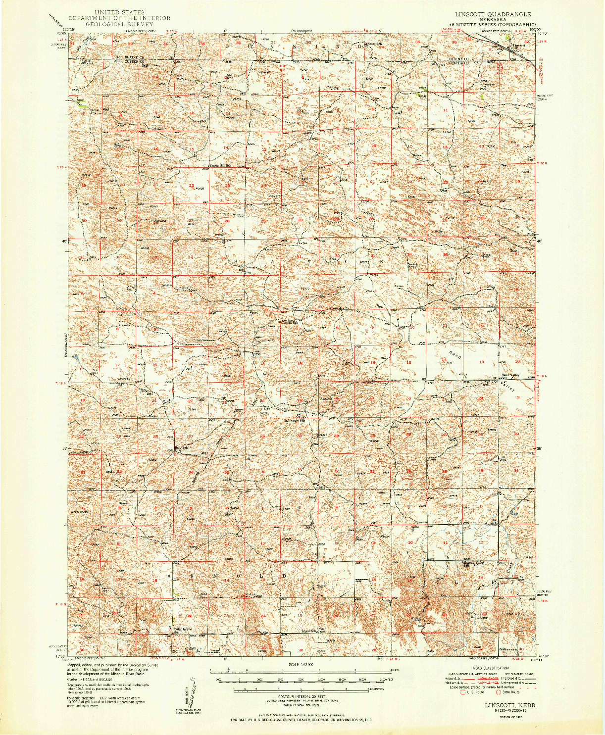 USGS 1:62500-SCALE QUADRANGLE FOR LINSCOTT, NE 1950