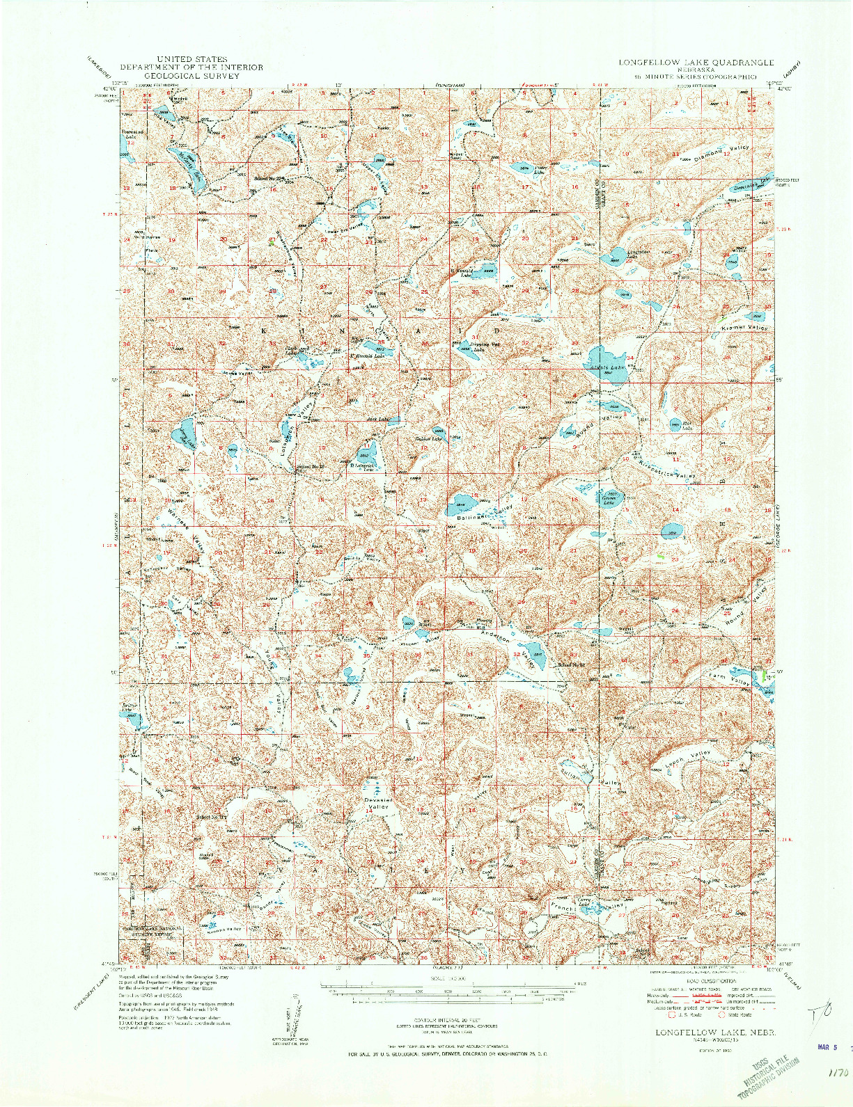 USGS 1:62500-SCALE QUADRANGLE FOR LONGFELLOW LAKE, NE 1950
