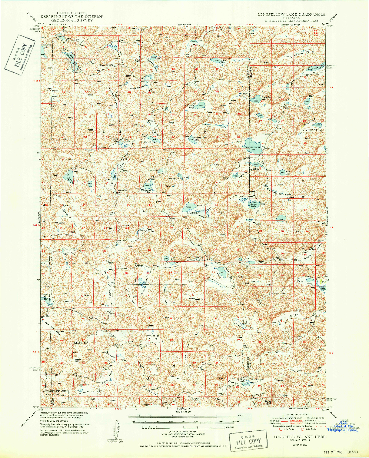 USGS 1:62500-SCALE QUADRANGLE FOR LONGFELLOW LAKE, NE 1950