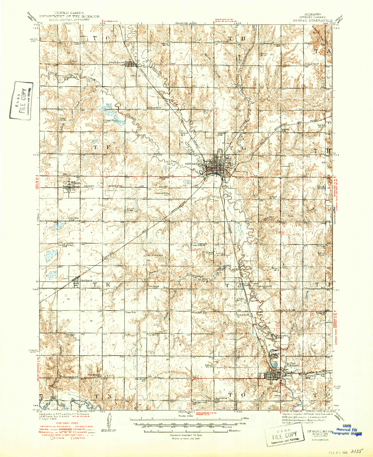 USGS 1:62500-SCALE QUADRANGLE FOR SEWARD, NE 1939