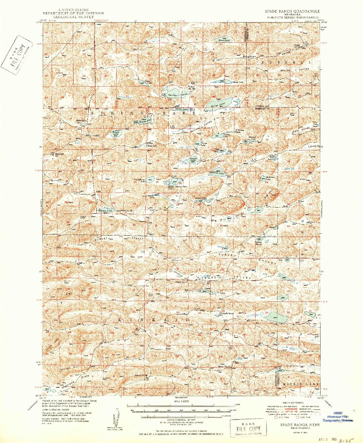 USGS 1:62500-SCALE QUADRANGLE FOR SPADE RANCH, NE 1950