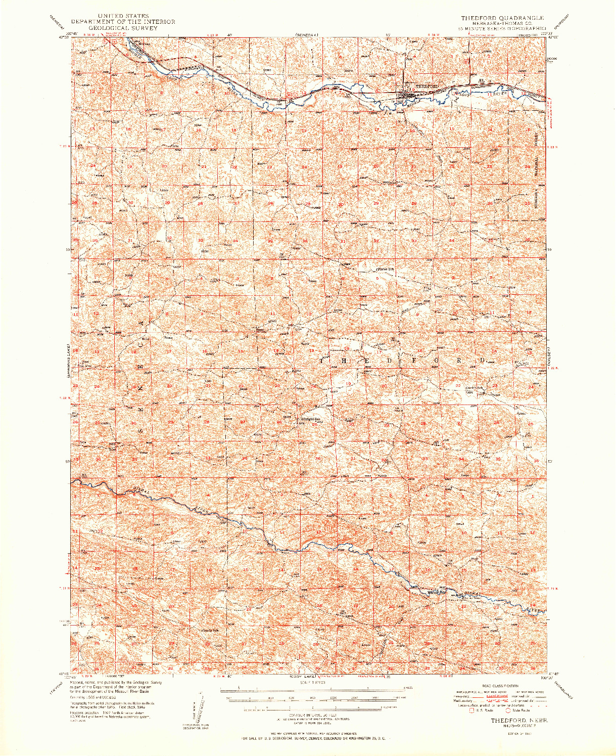 USGS 1:62500-SCALE QUADRANGLE FOR THEDFORD, NE 1950