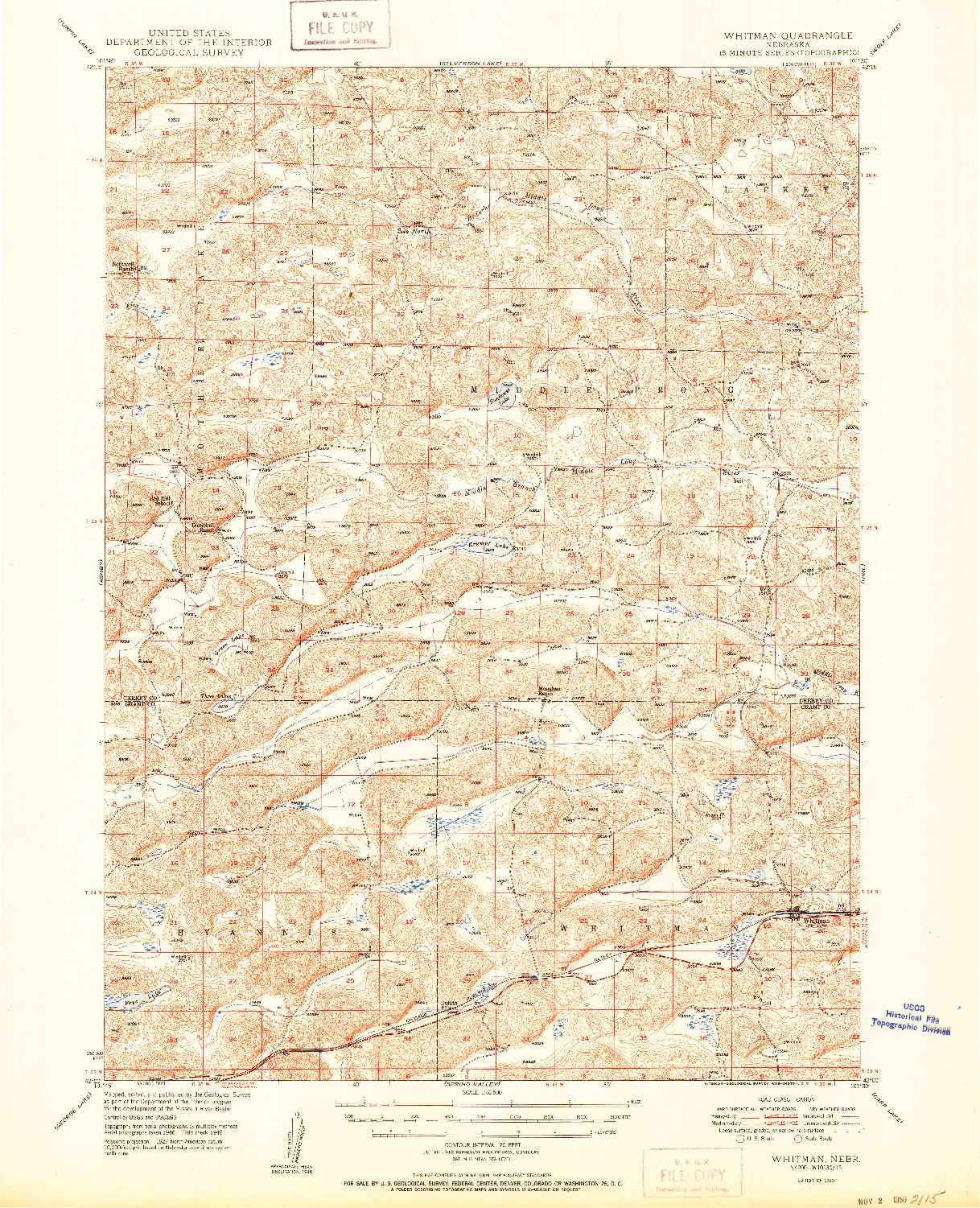 USGS 1:62500-SCALE QUADRANGLE FOR WHITMAN, NE 1950