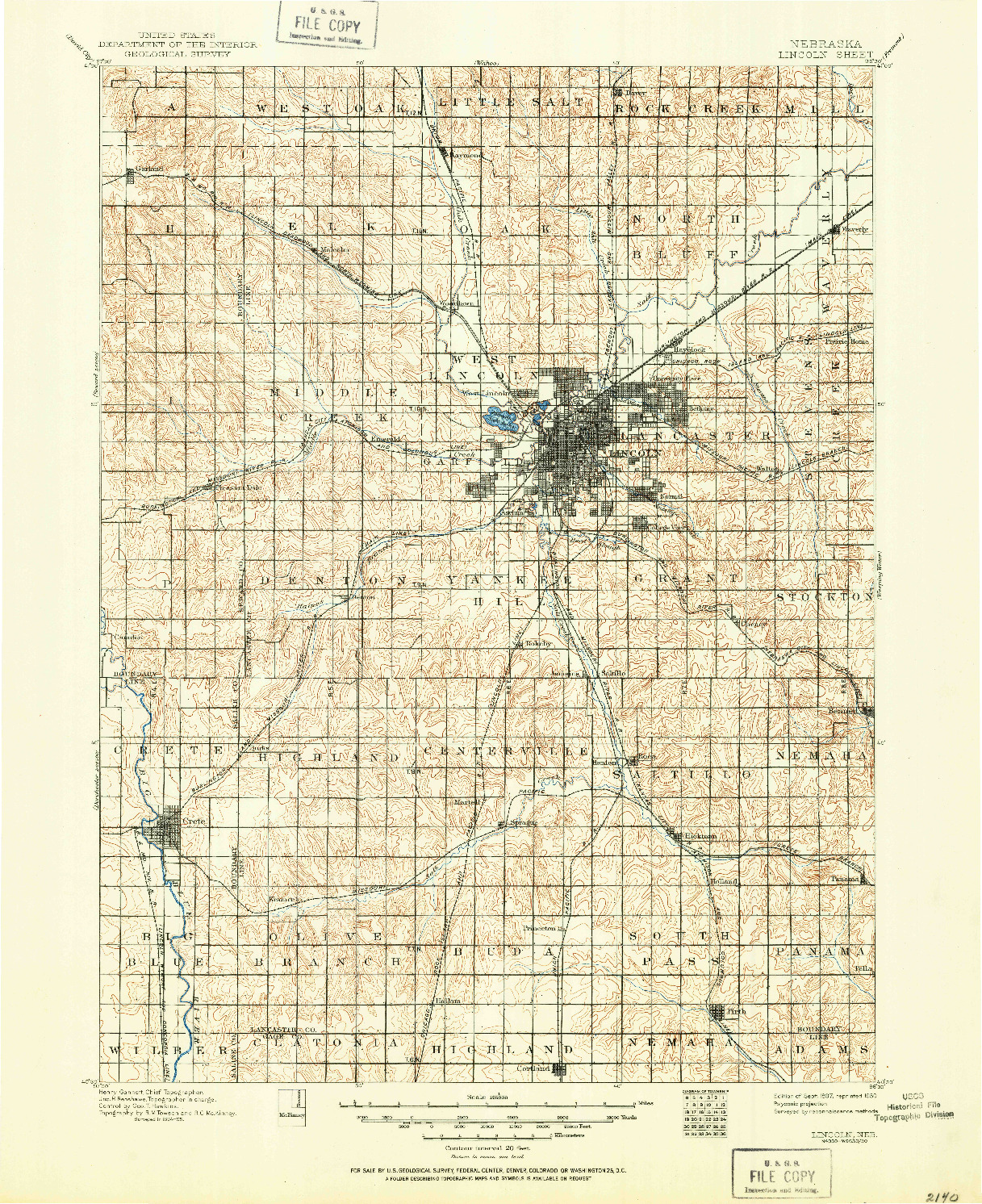 USGS 1:125000-SCALE QUADRANGLE FOR LINCOLN, NE 1897