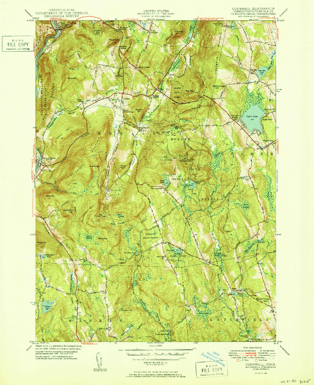 USGS 1:31680-SCALE QUADRANGLE FOR CORNWALL, CT 1950