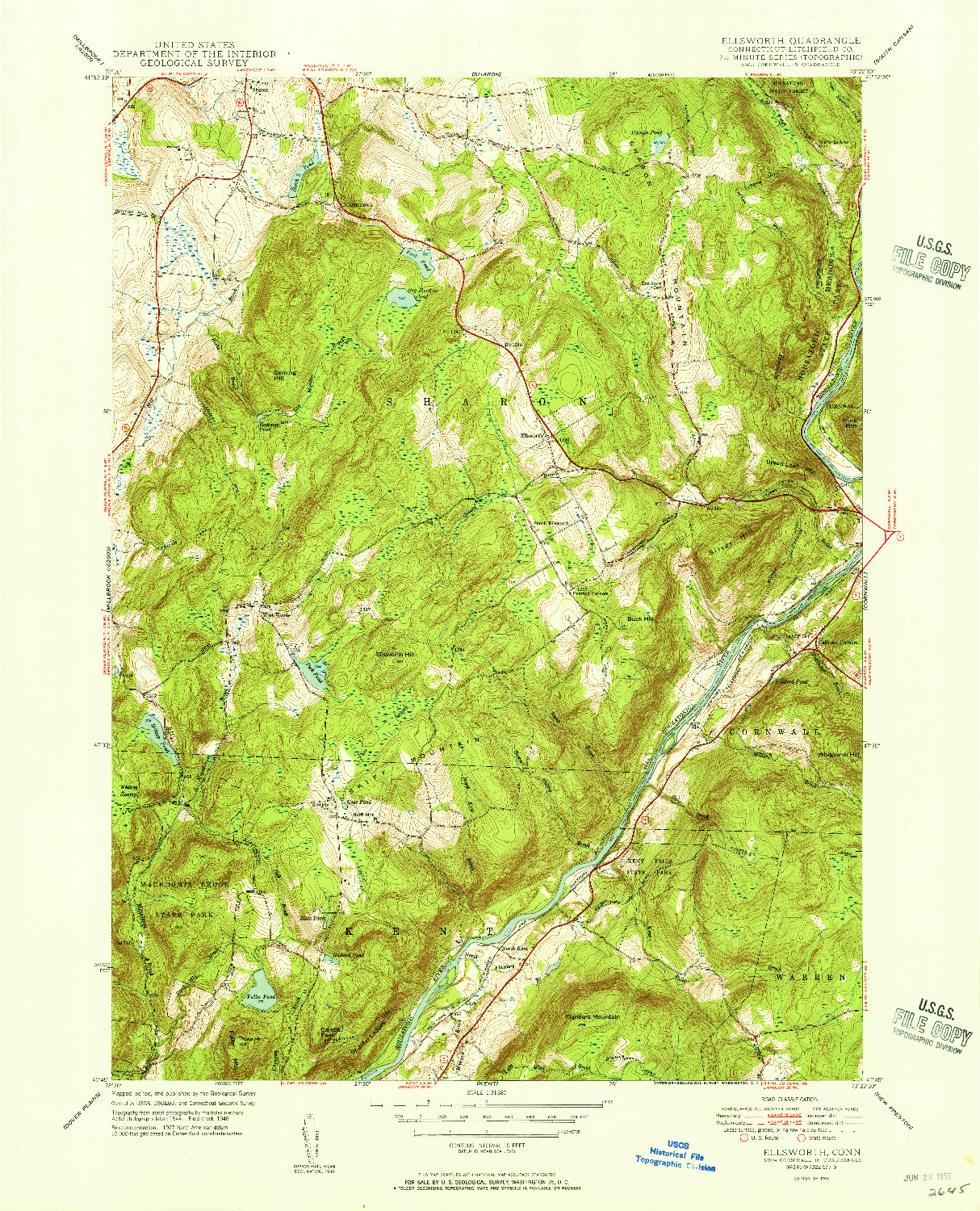 USGS 1:31680-SCALE QUADRANGLE FOR ELLSWORTH, CT 1950