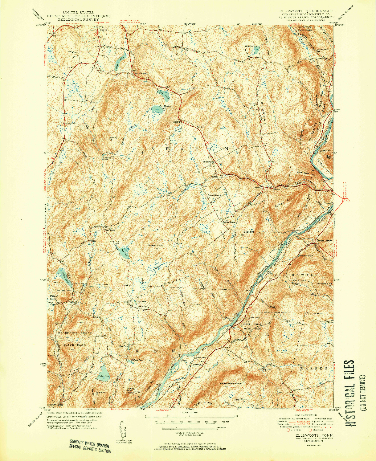 USGS 1:31680-SCALE QUADRANGLE FOR ELLSWORTH, CT 1950