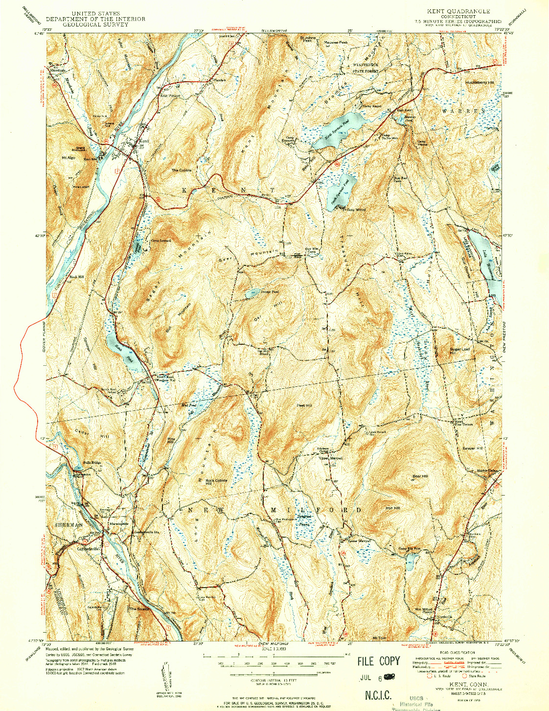 USGS 1:31680-SCALE QUADRANGLE FOR KENT, CT 1950
