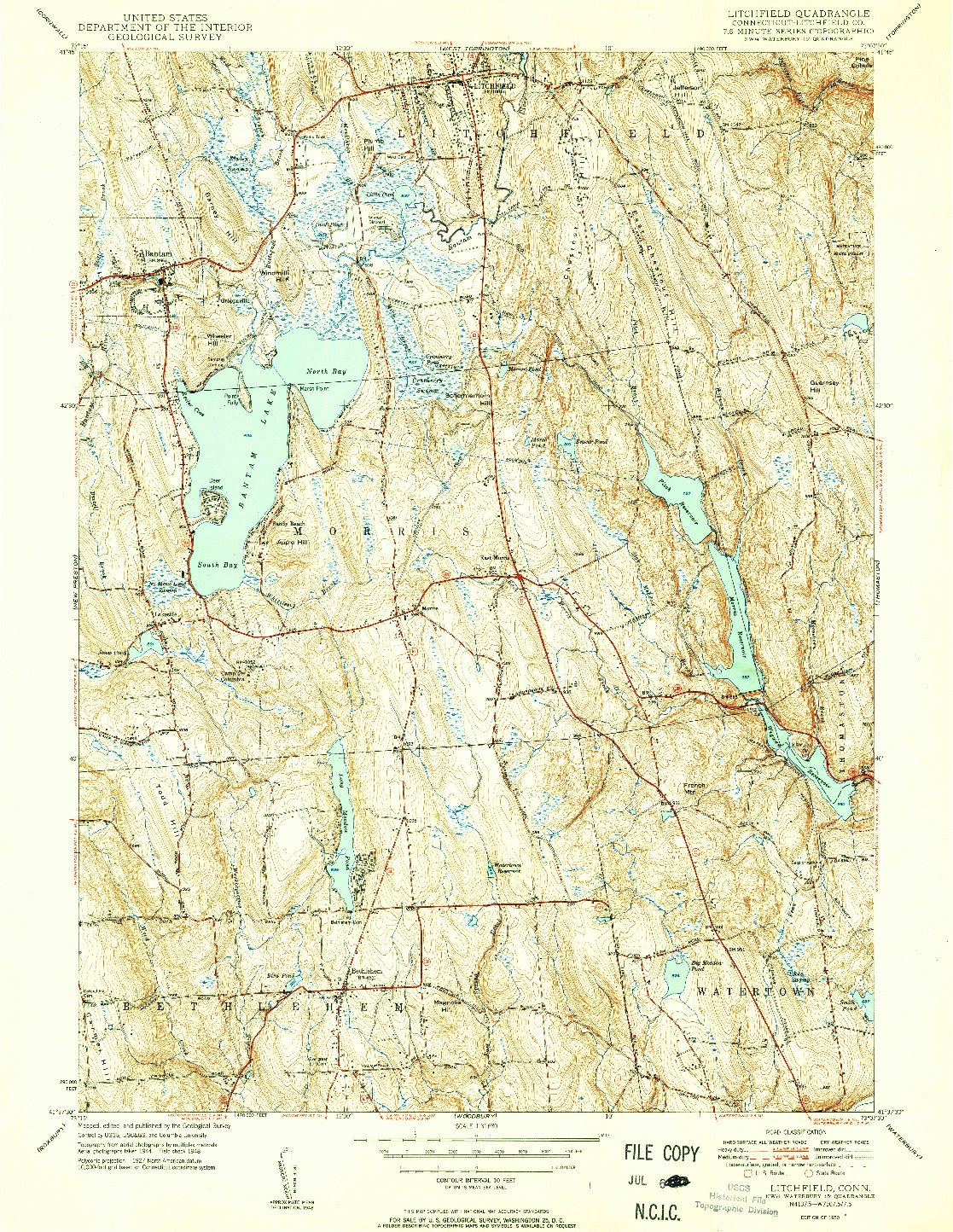 USGS 1:31680-SCALE QUADRANGLE FOR LITCHFIELD, CT 1950