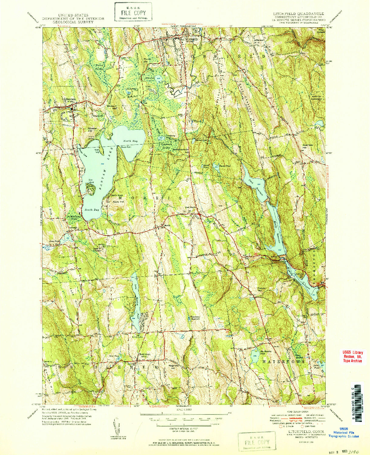 USGS 1:31680-SCALE QUADRANGLE FOR LITCHFIELD, CT 1950