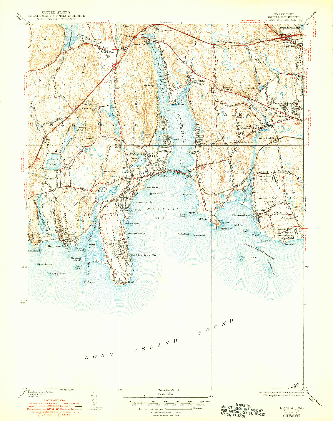 USGS 1:31680-SCALE QUADRANGLE FOR NIANTIC, CT 1938