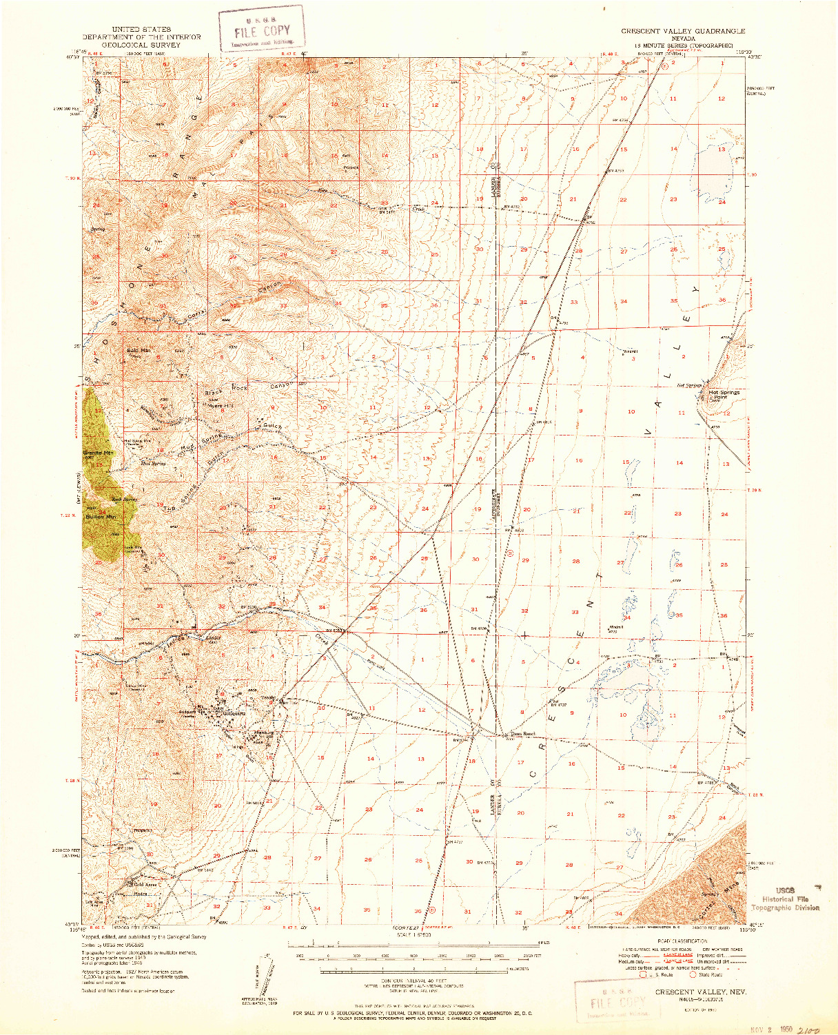 USGS 1:62500-SCALE QUADRANGLE FOR CRESCENT VALLEY, NV 1950