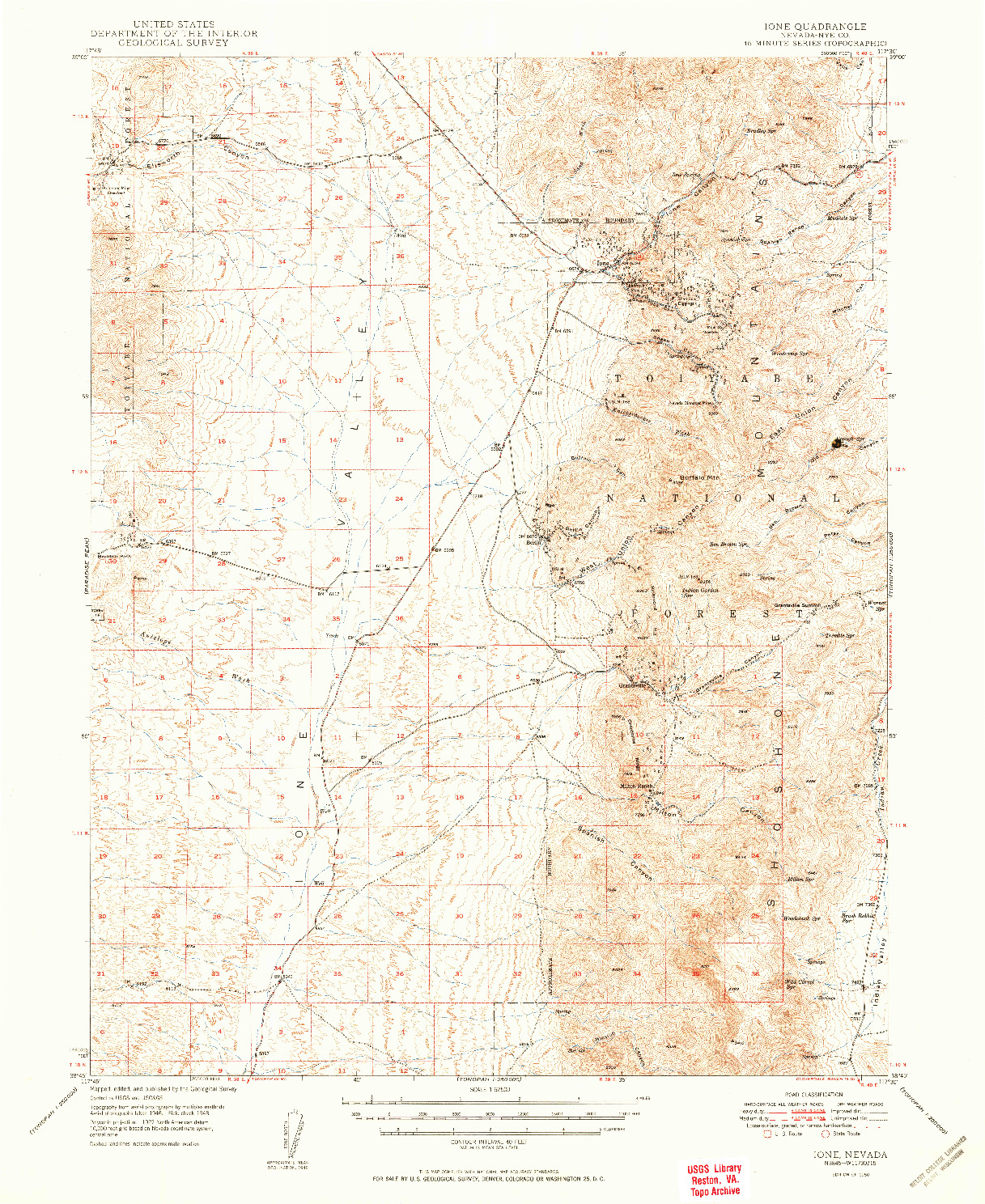 USGS 1:62500-SCALE QUADRANGLE FOR IONE, NV 1950