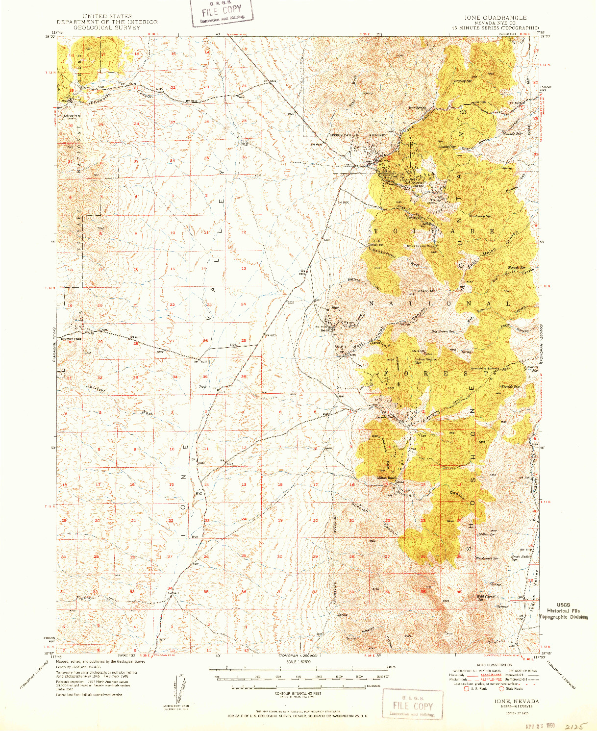 USGS 1:62500-SCALE QUADRANGLE FOR IONE, NV 1950
