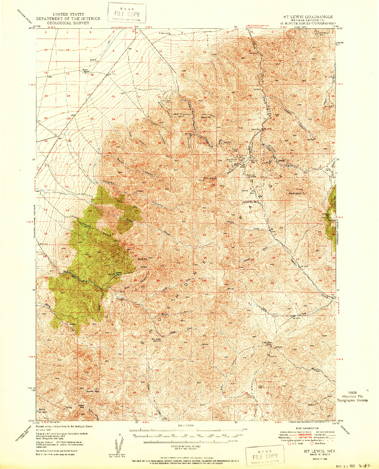 USGS 1:62500-SCALE QUADRANGLE FOR MT. LEWIS, NV 1950