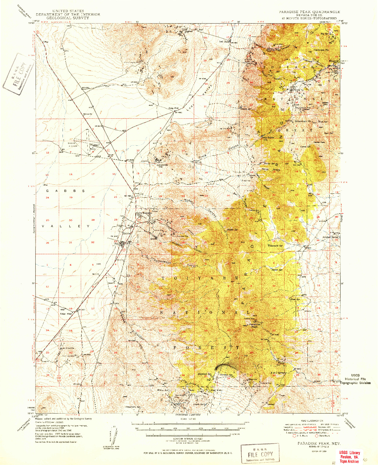 USGS 1:62500-SCALE QUADRANGLE FOR PARADISE PEAK, NV 1950