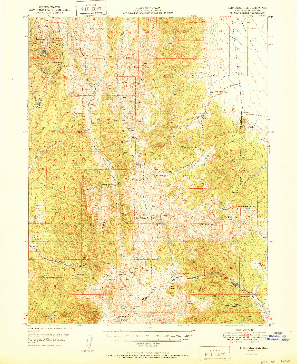 USGS 1:62500-SCALE QUADRANGLE FOR TREASURE HILL, NV 1950