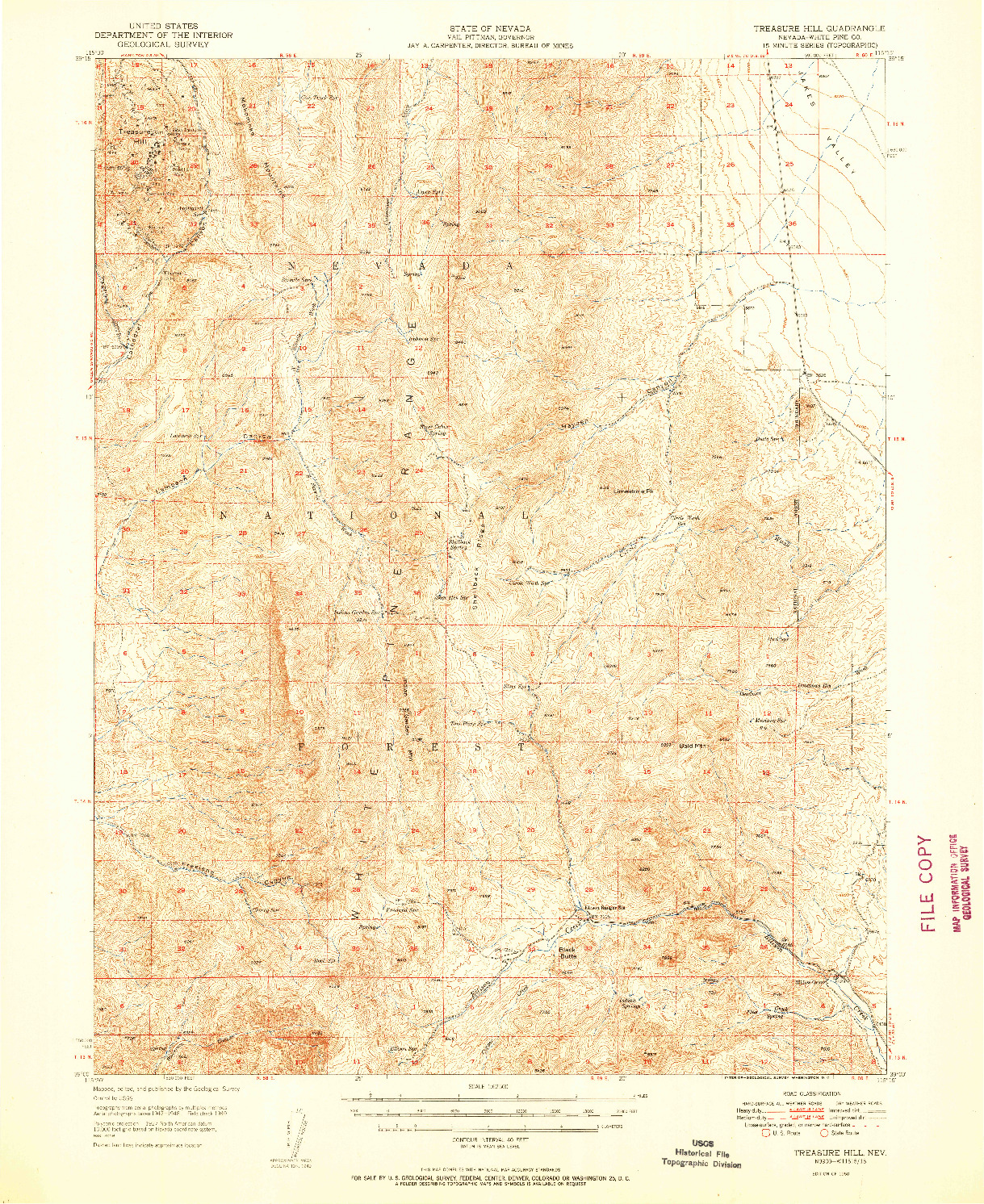 USGS 1:62500-SCALE QUADRANGLE FOR TREASURE HILL, NV 1950