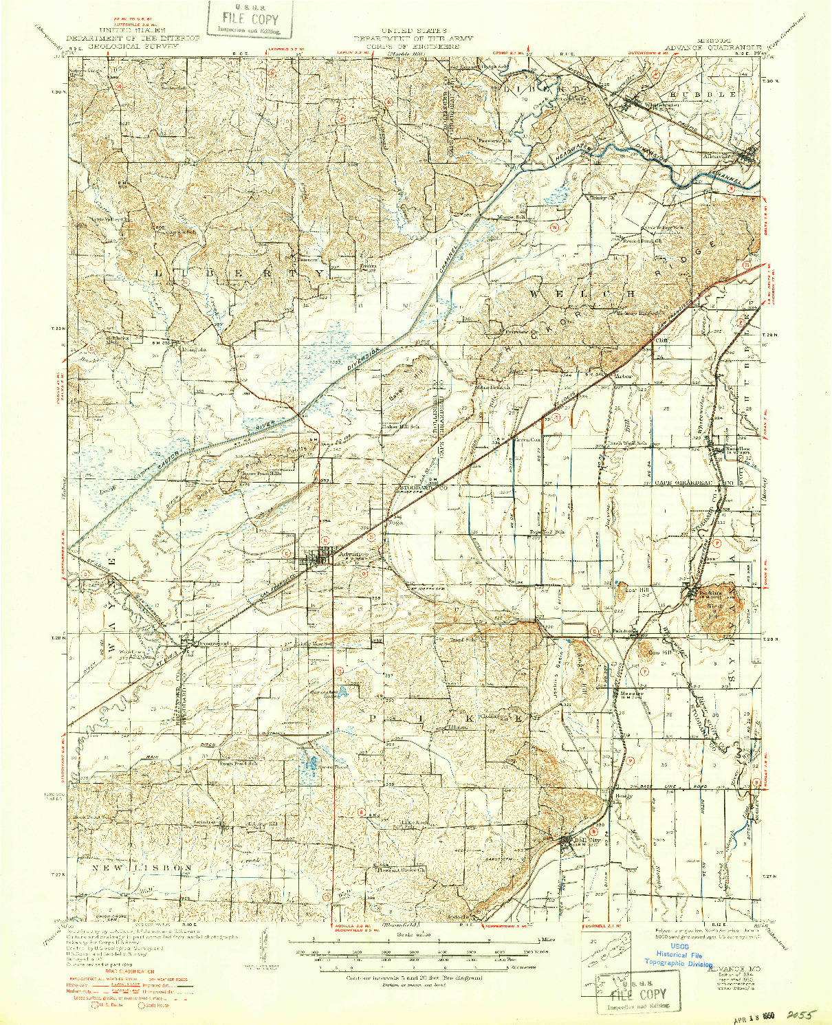 USGS 1:62500-SCALE QUADRANGLE FOR ADVANCE, MO 1934