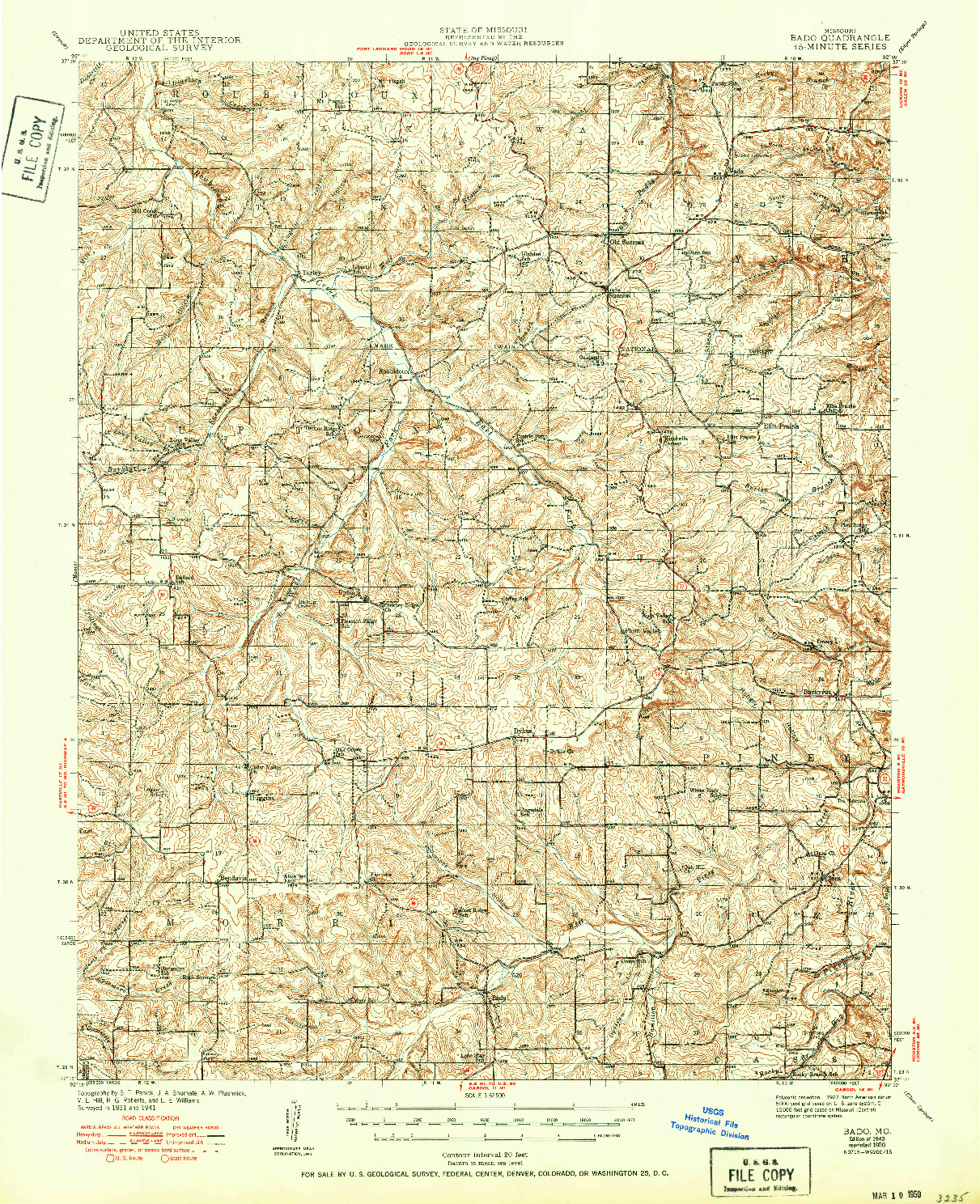 USGS 1:62500-SCALE QUADRANGLE FOR BADO, MO 1943