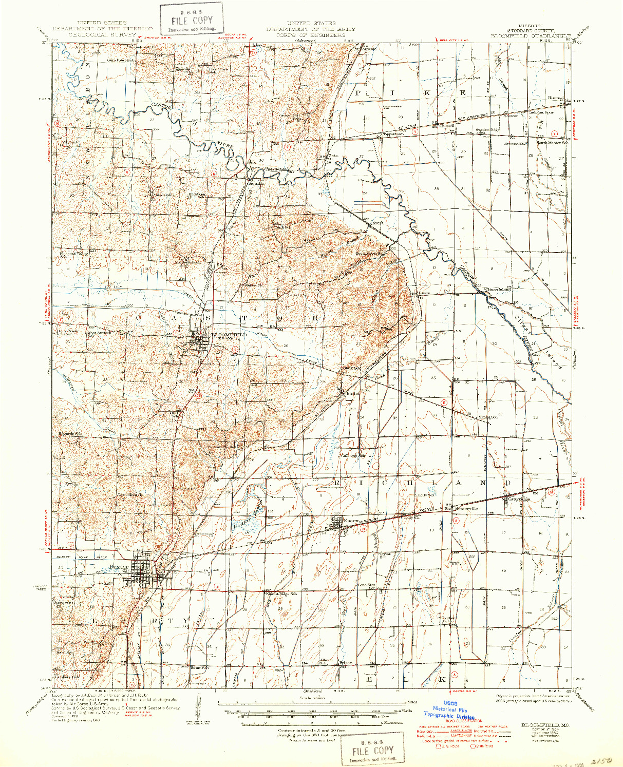 USGS 1:62500-SCALE QUADRANGLE FOR BLOOMFIELD, MO 1934