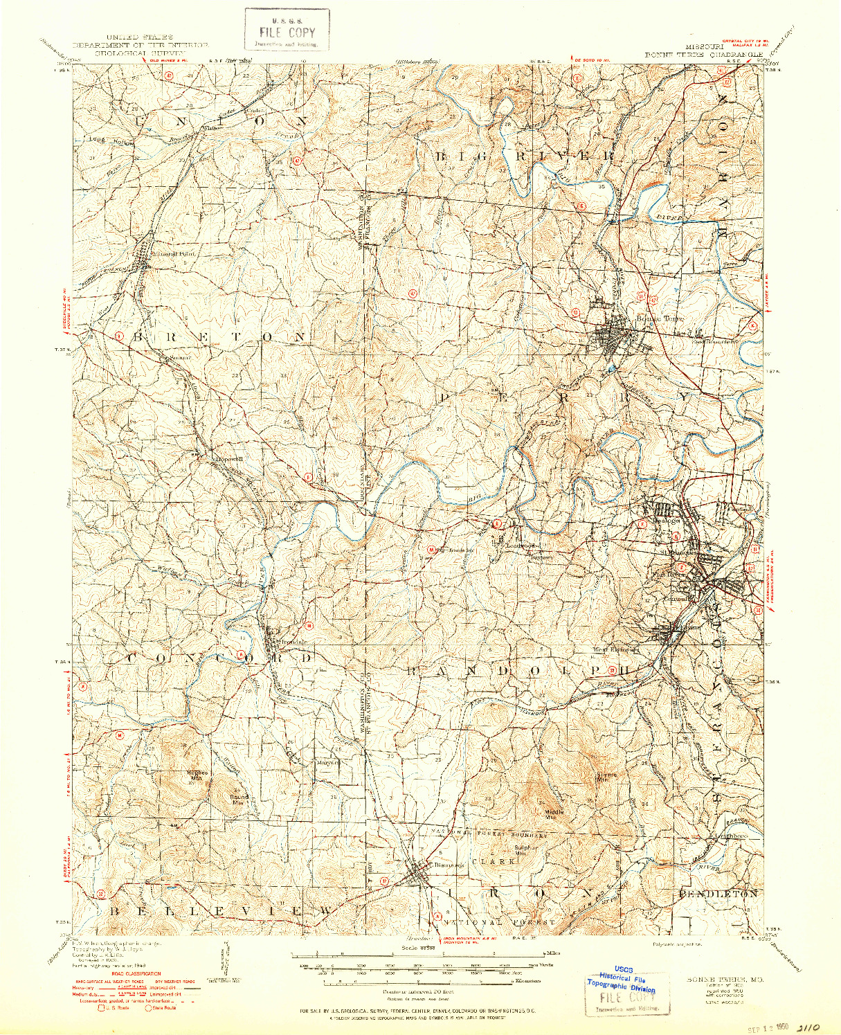 USGS 1:62500-SCALE QUADRANGLE FOR BONNE TERRE, MO 1905