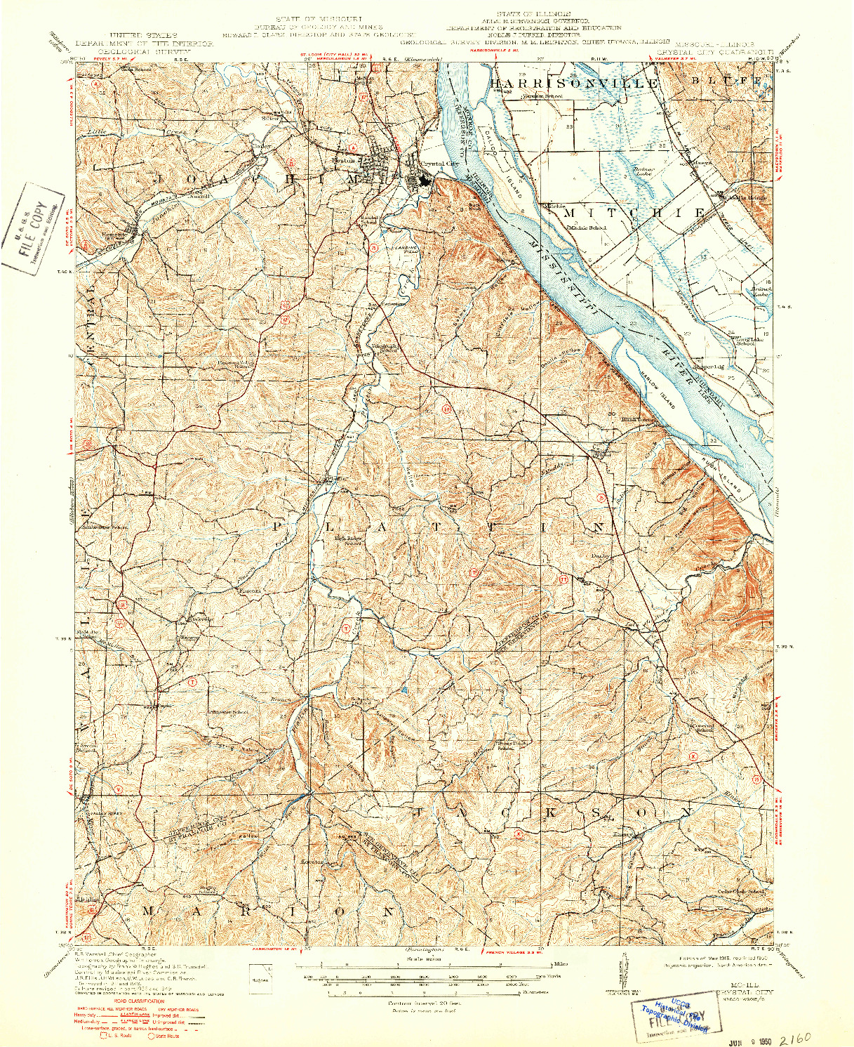 USGS 1:62500-SCALE QUADRANGLE FOR CRYSTAL CITY, MO 1915