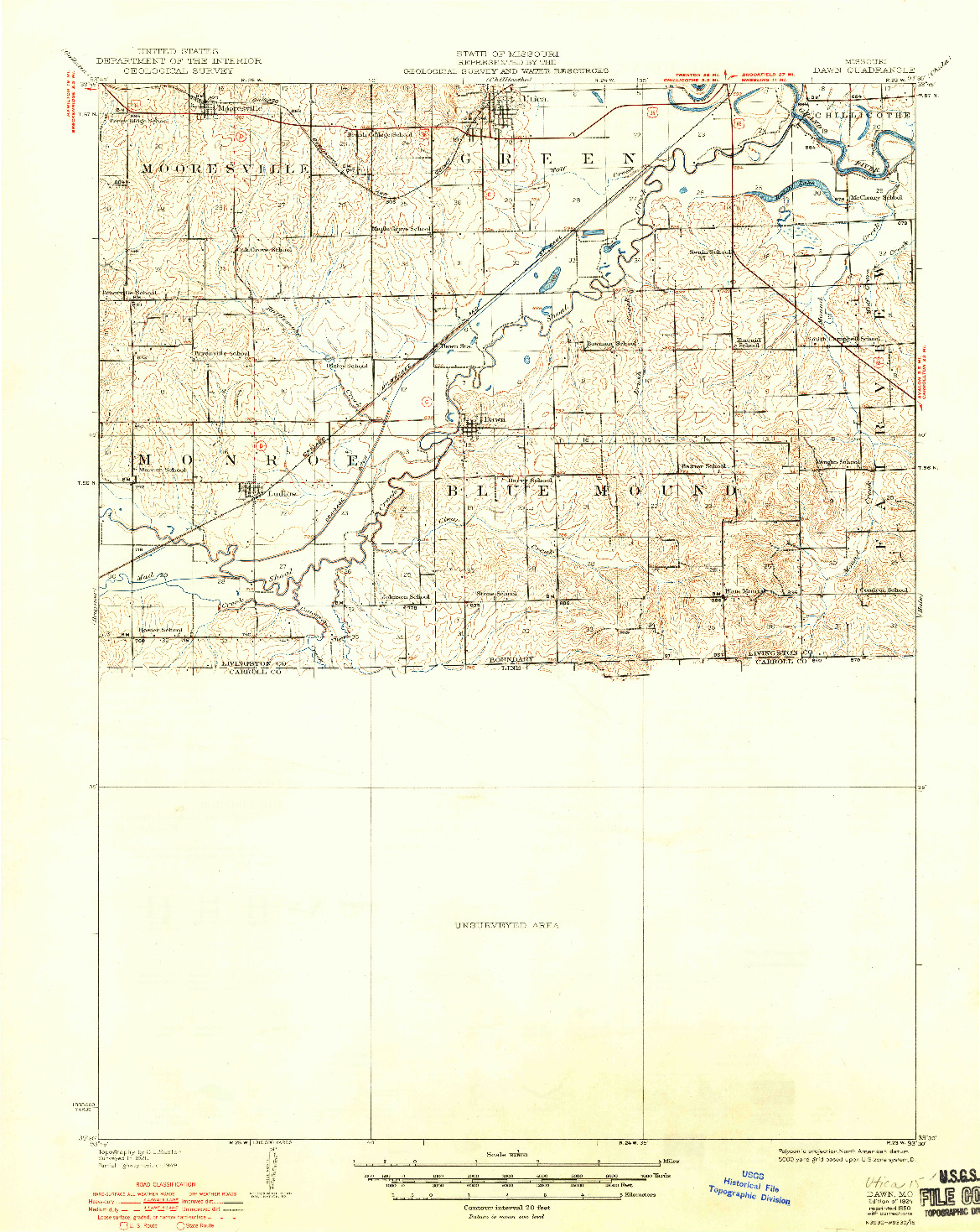 USGS 1:62500-SCALE QUADRANGLE FOR DAWN, MO 1924