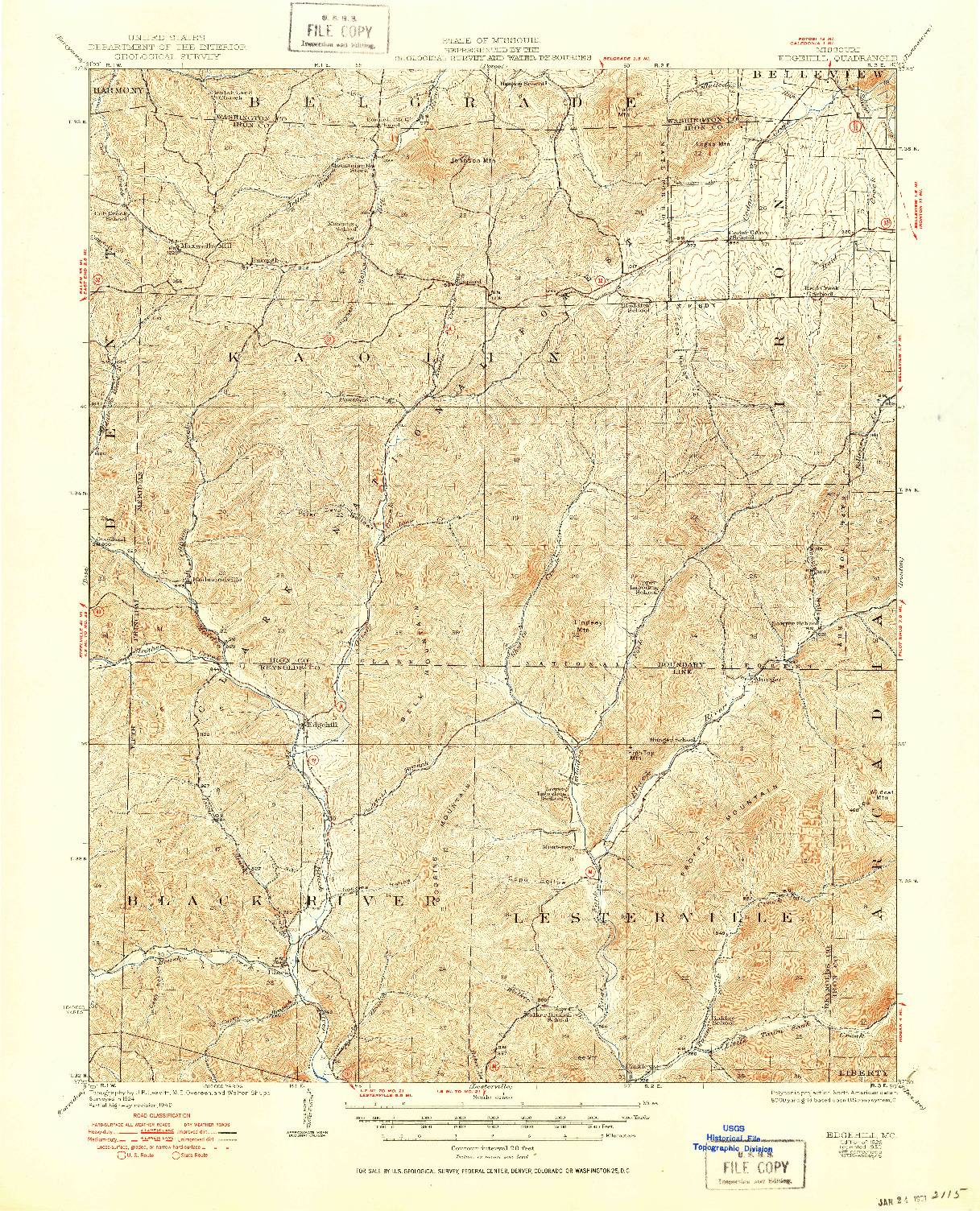 USGS 1:62500-SCALE QUADRANGLE FOR EDGEHILL, MO 1926